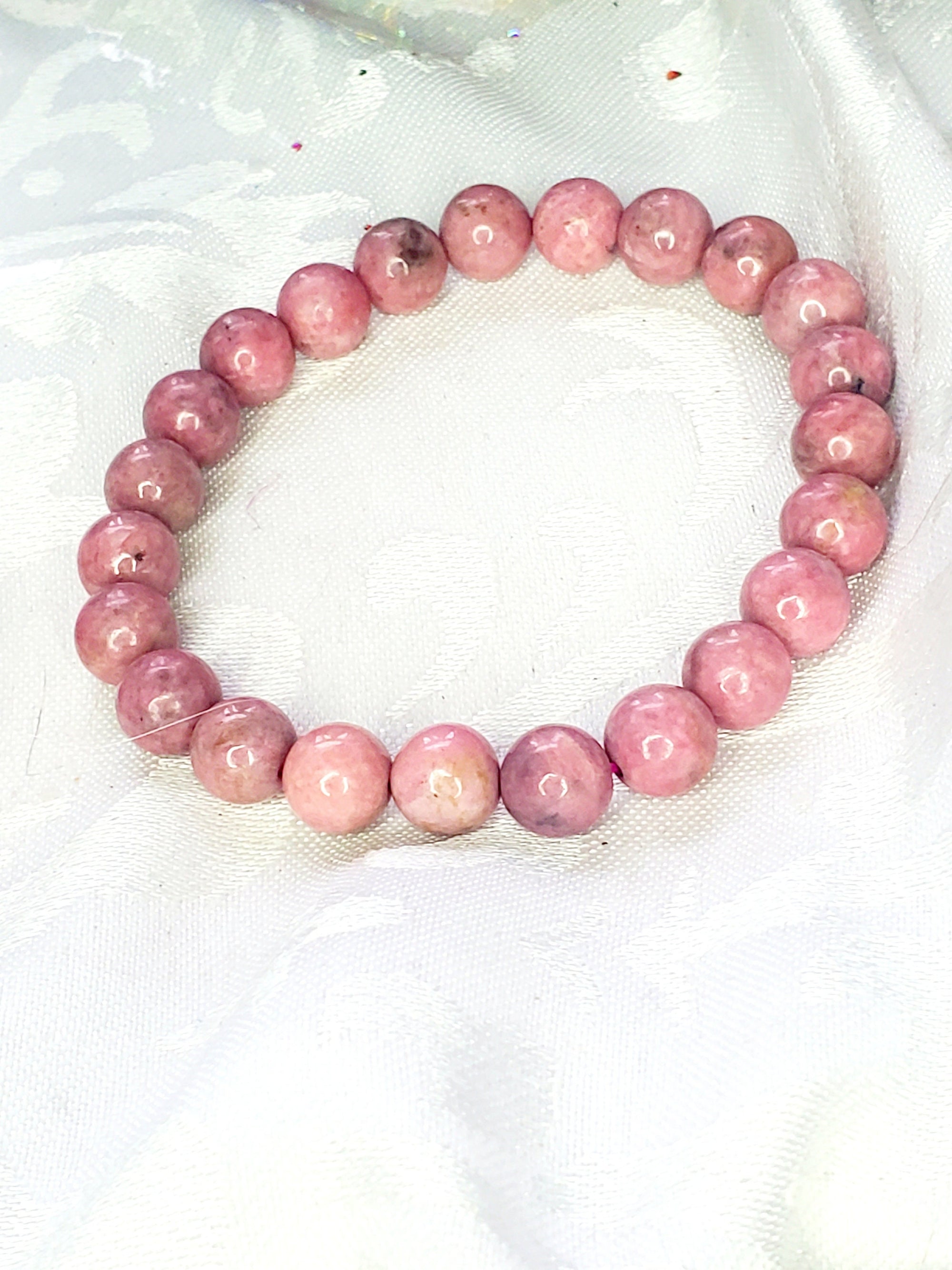 Thulite Bracelet 9mm- Round Beads - Birthstone Jewelry, Crystal Bracelet, Beaded Jewelry, Gemstone Bracelet