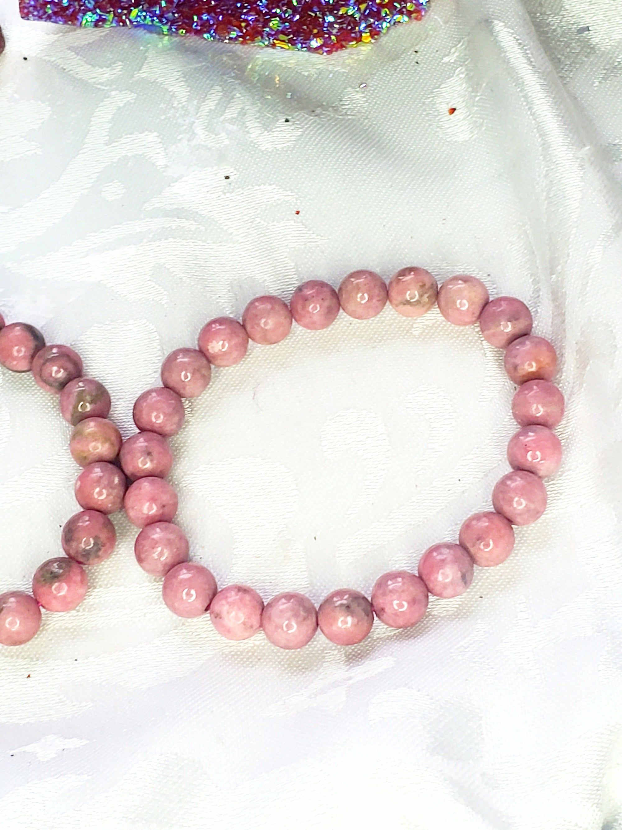 Thulite Bracelet 9mm- Round Beads - Birthstone Jewelry, Crystal Bracelet, Beaded Jewelry, Gemstone Bracelet