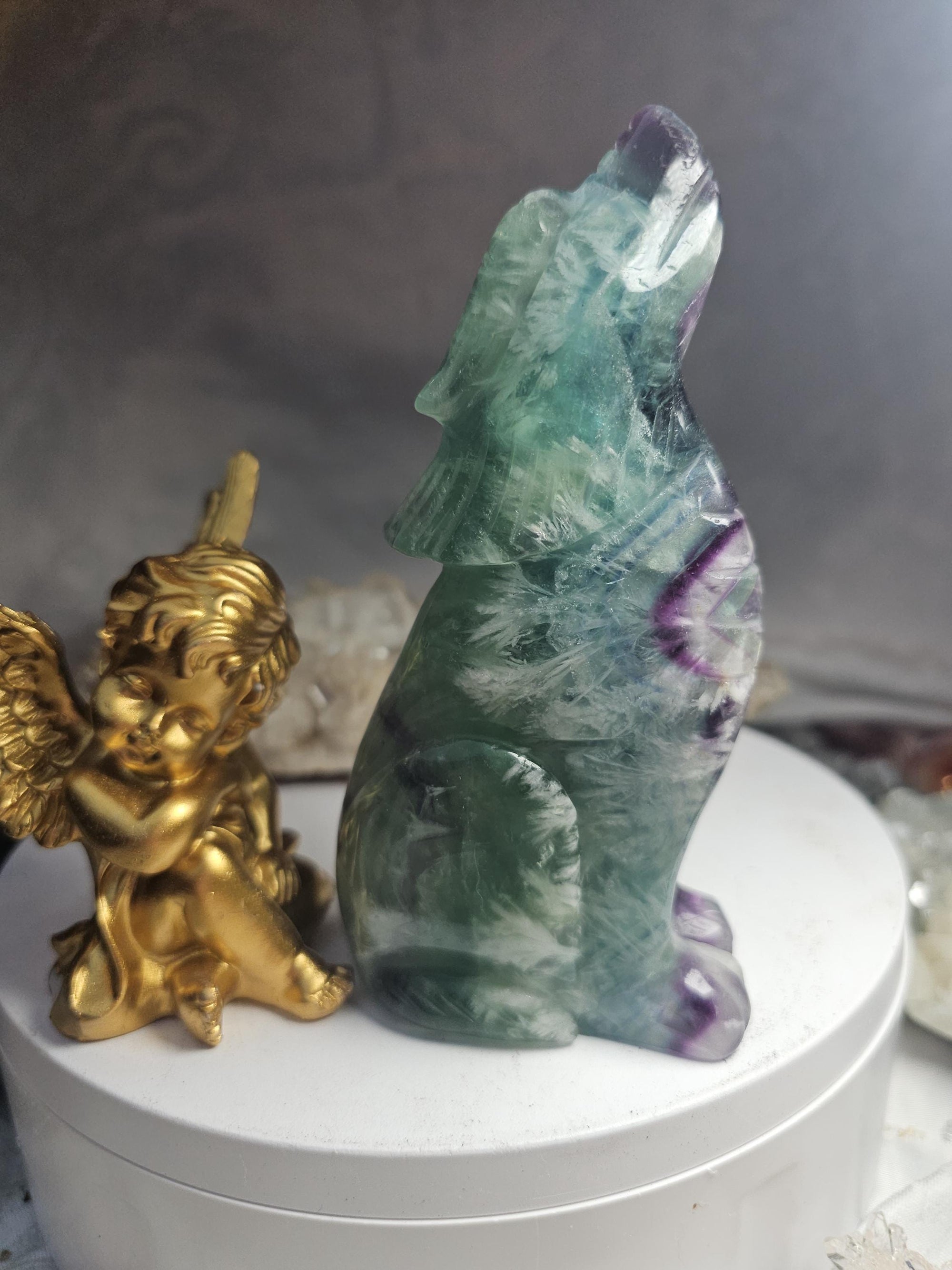 Fluorite Wolf, Crystal Wolf , Handmade, Crystal