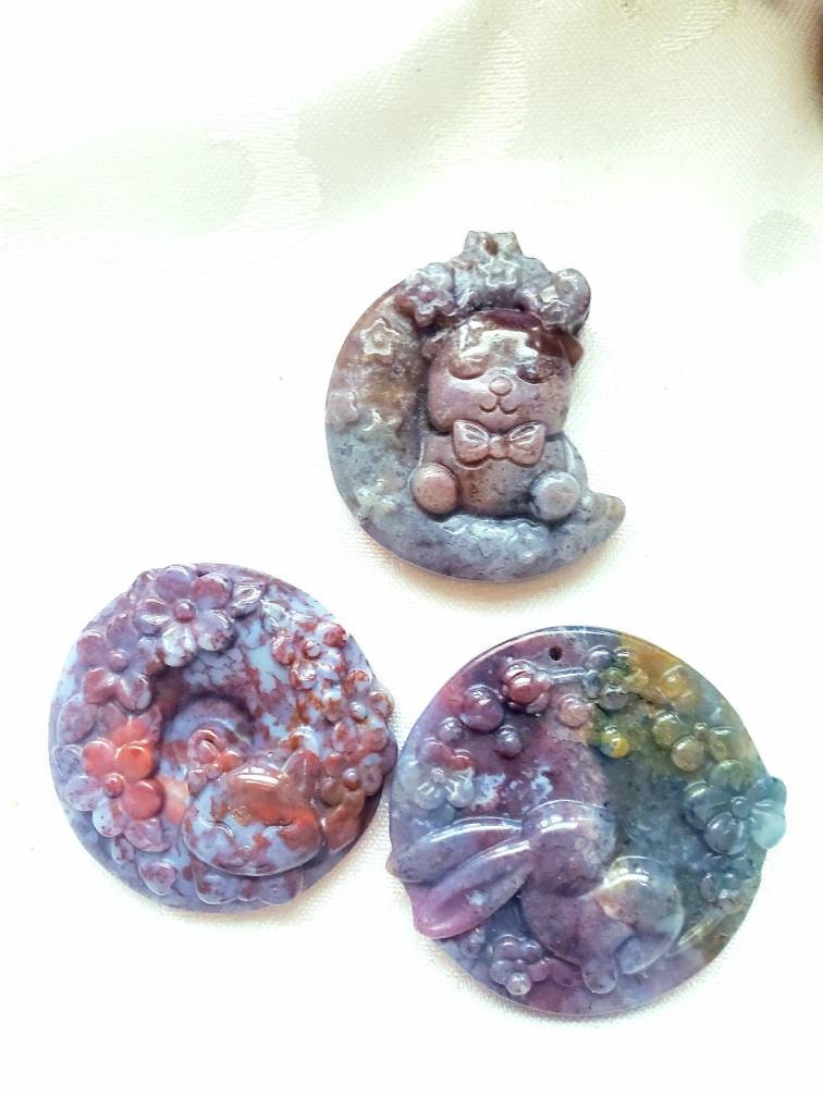 Bunny, Bear or Cat Ocean Jasper Crystal, Gift for Her, Crystal Jewelry, Pendant