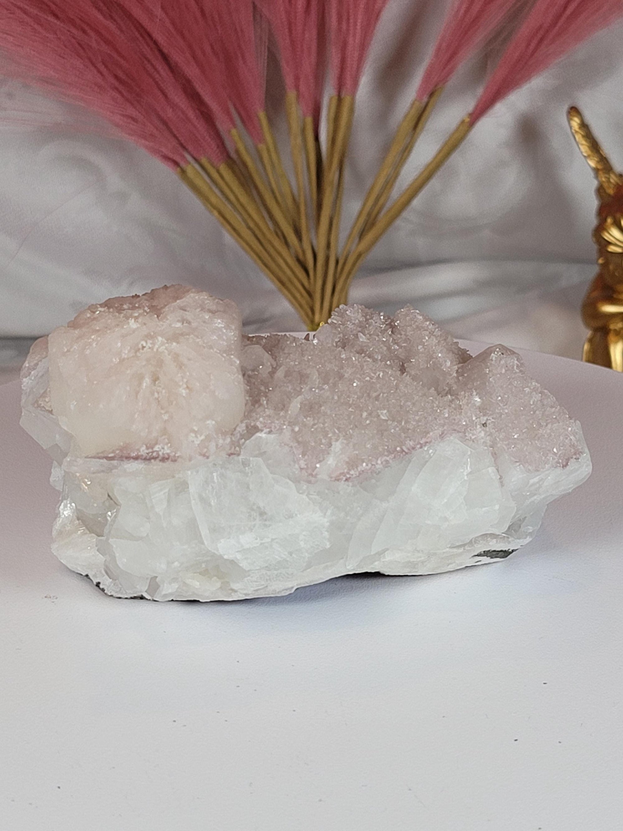 RARE Pink Sugar Apophyllite with Stillbite from India , Apophyllite, Crystal, Crystal