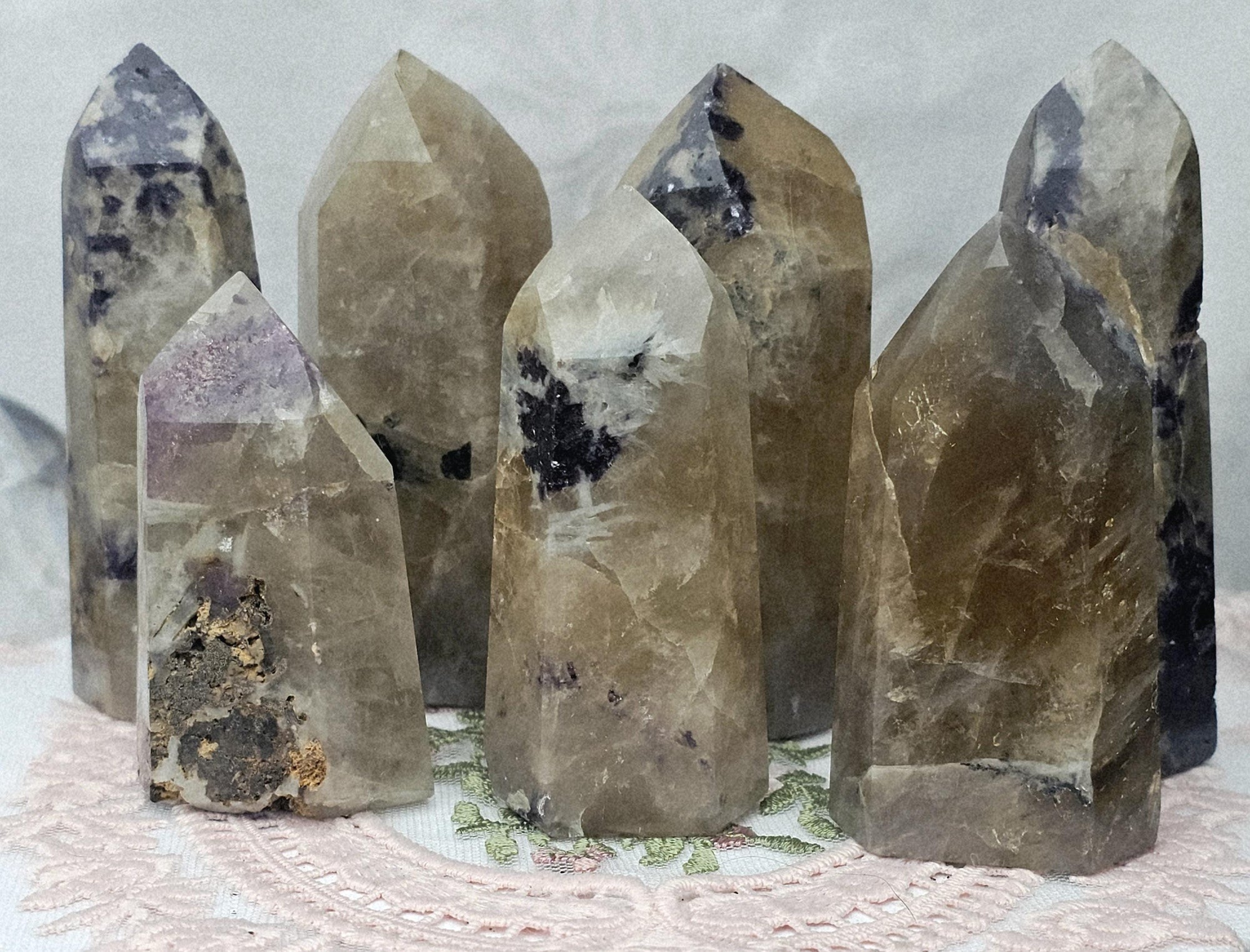 Non Heayed Citrine and Lepidolite Tower, Crystal, Natutal Citrine Tower, Gift for Her