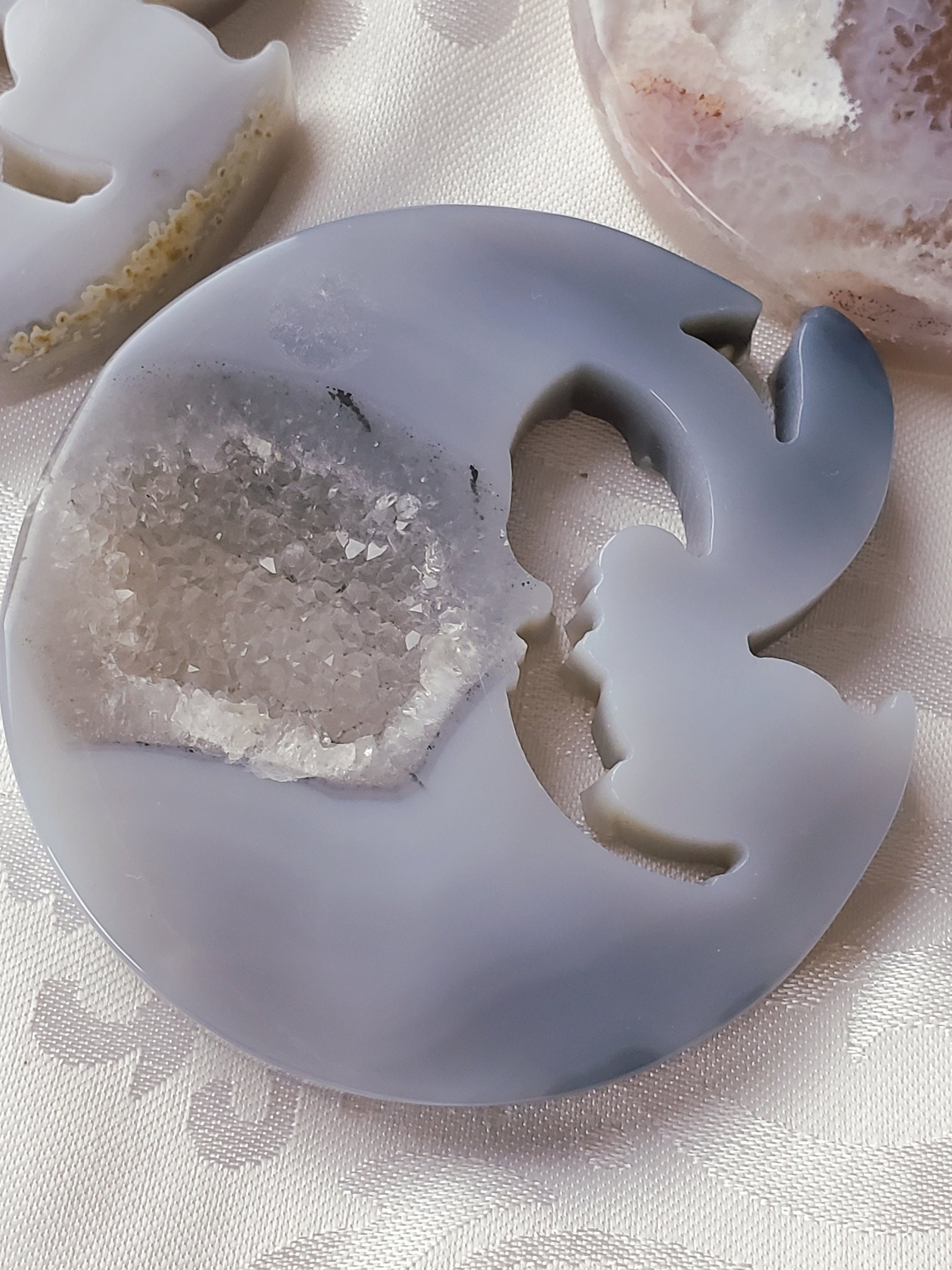 Magical Druzy Agate Moon & Fairy + Agate Moon Fairy Carving, Crystal Carvings, Fairy Garden, Fairy