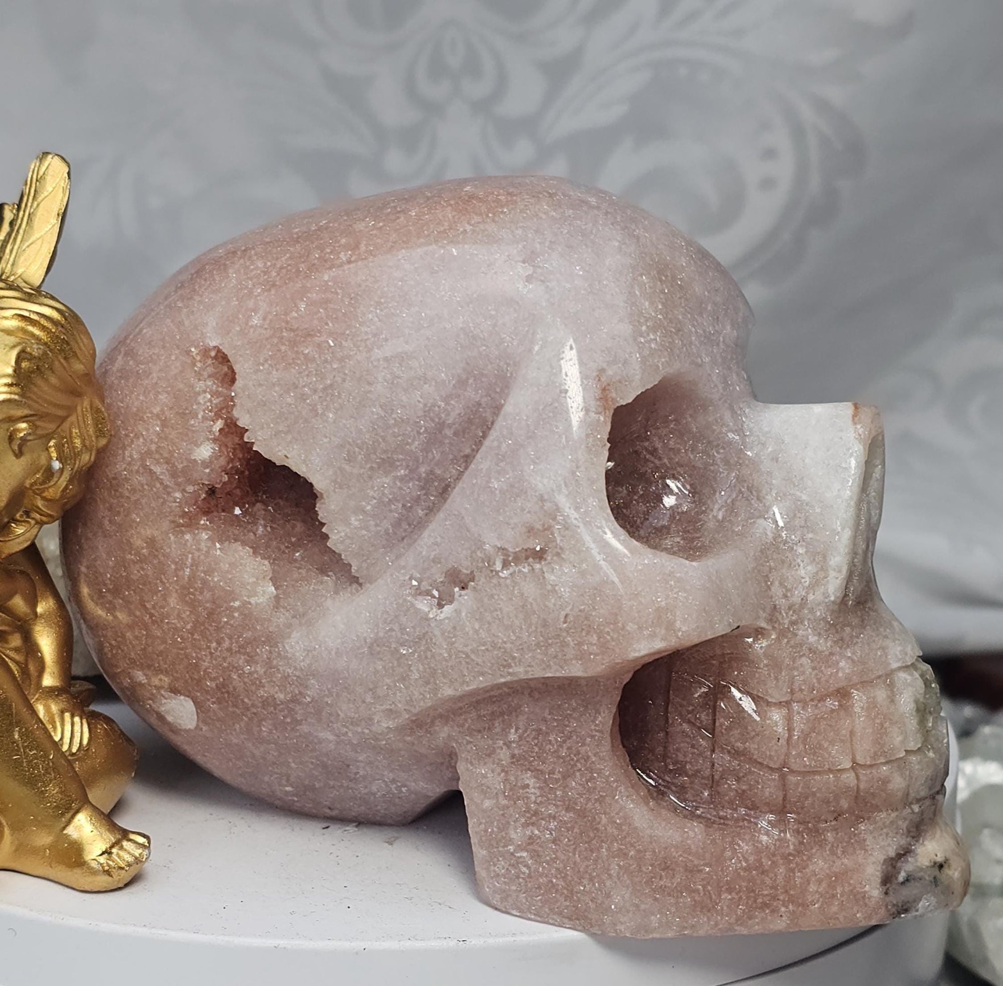 LG Pink Amethyst Skull, Druzy Skull , Crystal Art , Gift