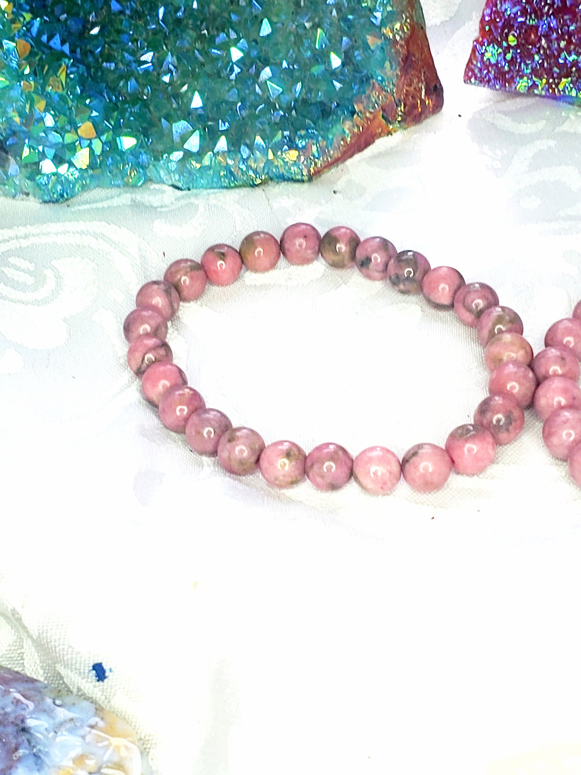 Thulite Bracelet 9mm- Round Beads - Birthstone Jewelry, Crystal Bracelet, Beaded Jewelry, Gemstone Bracelet