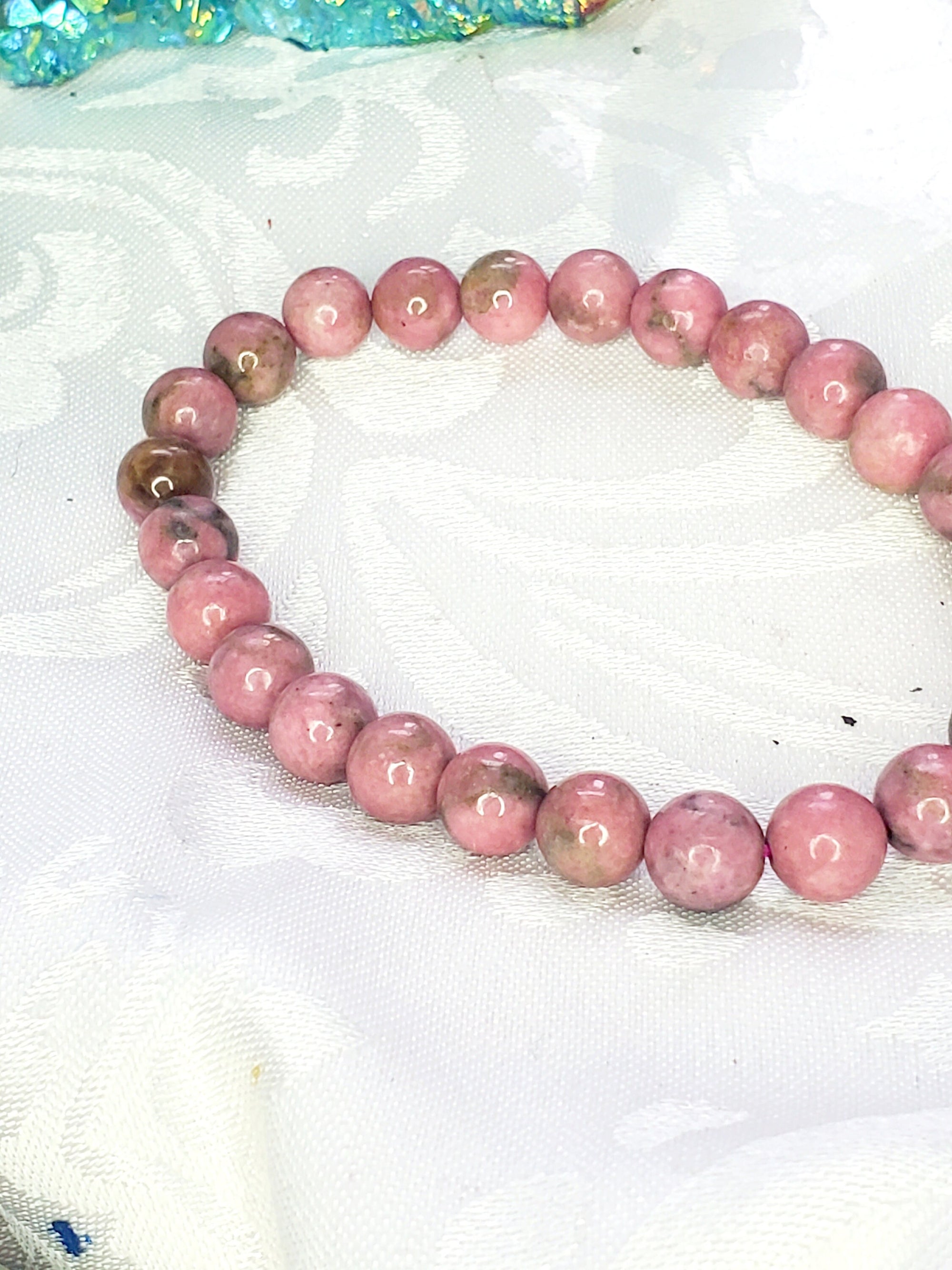 Thulite Bracelet 9mm- Round Beads - Birthstone Jewelry, Crystal Bracelet, Beaded Jewelry, Gemstone Bracelet