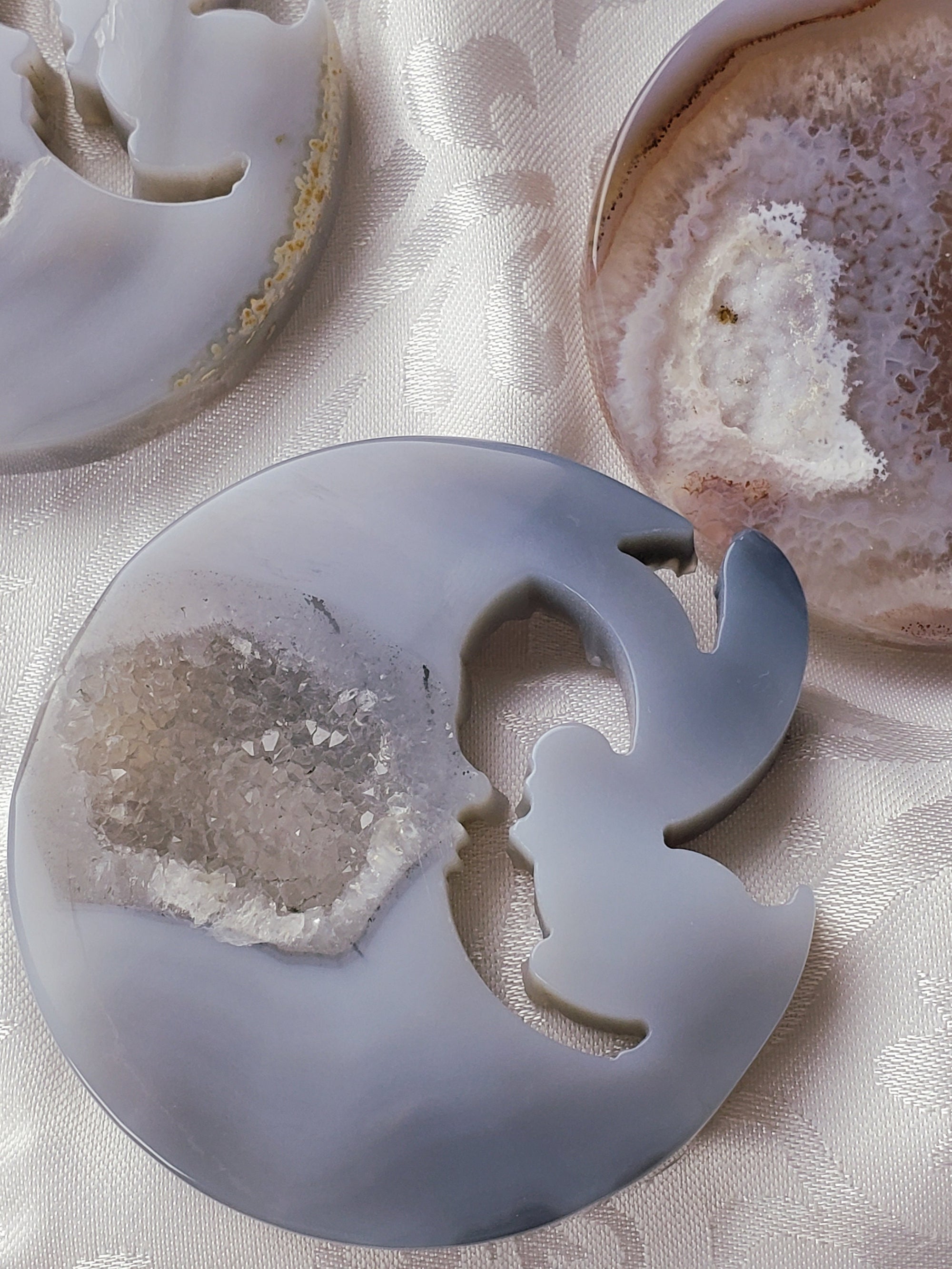 Magical Druzy Agate Moon & Fairy + Agate Moon Fairy Carving, Crystal Carvings, Fairy Garden, Fairy