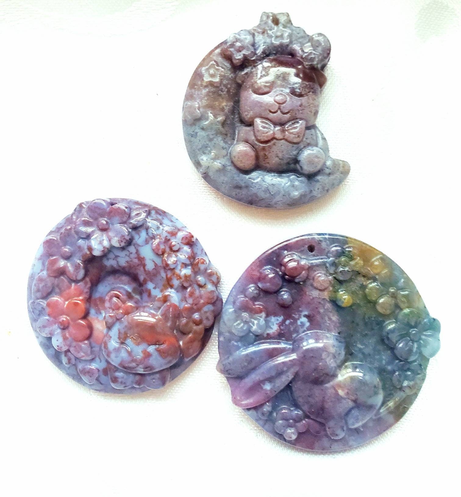 Bunny, Bear or Cat Ocean Jasper Crystal, Gift for Her, Crystal Jewelry, Pendant