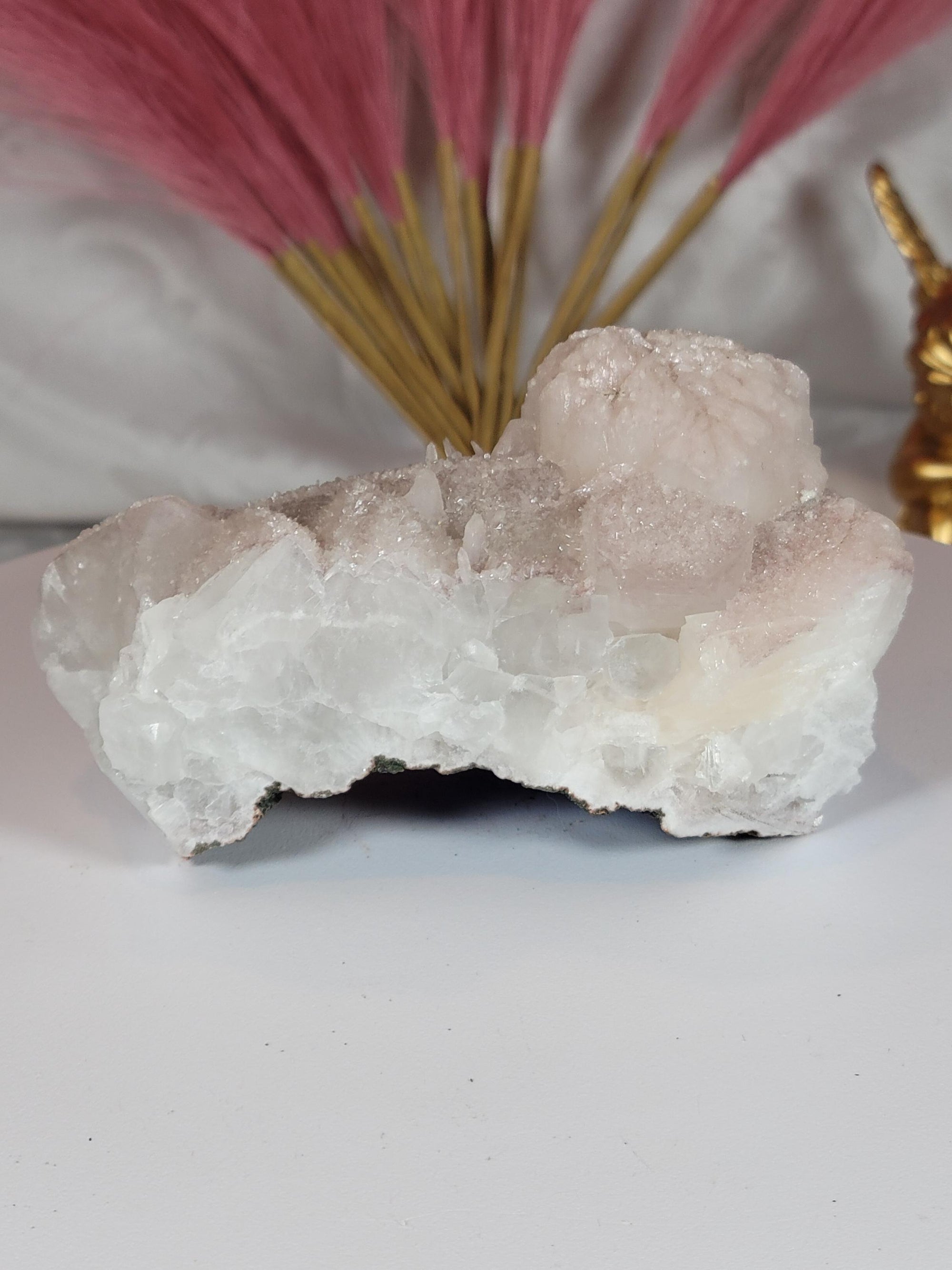 RARE Pink Sugar Apophyllite with Stillbite from India , Apophyllite, Crystal, Crystal