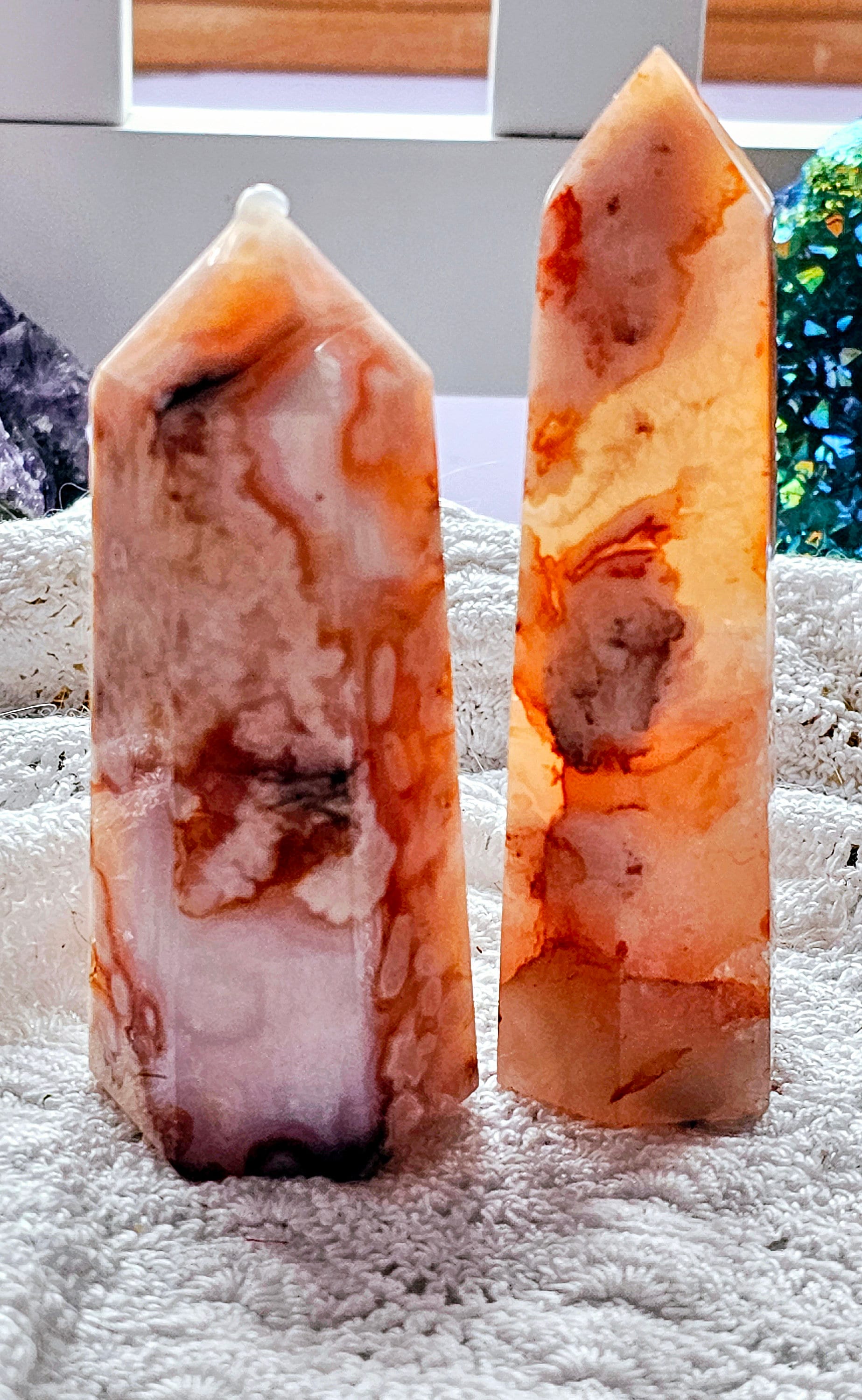 Carnelian  Flower Agate Tower,  Carnelian Flower Agate Point, Gift for Her, Gift, Crystal
