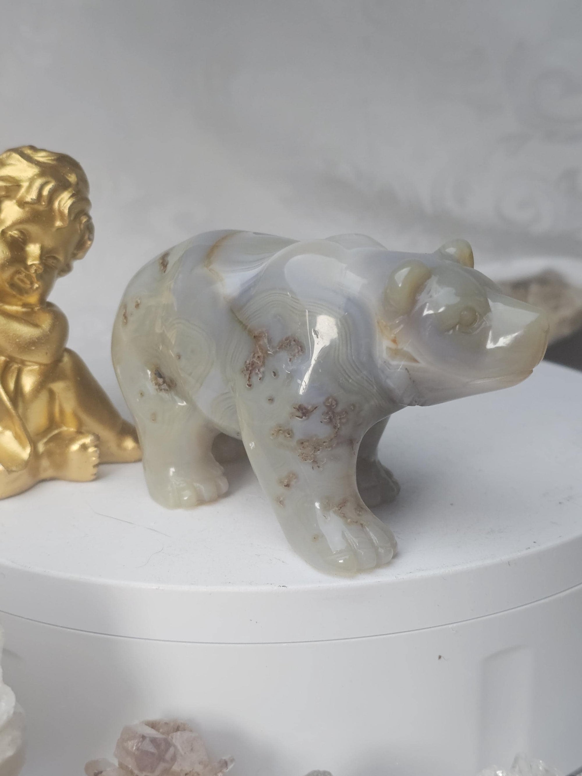 Banded Agate Bear, Bear Statue, Druzy Agate Crystal, Home Decor, Sculpture