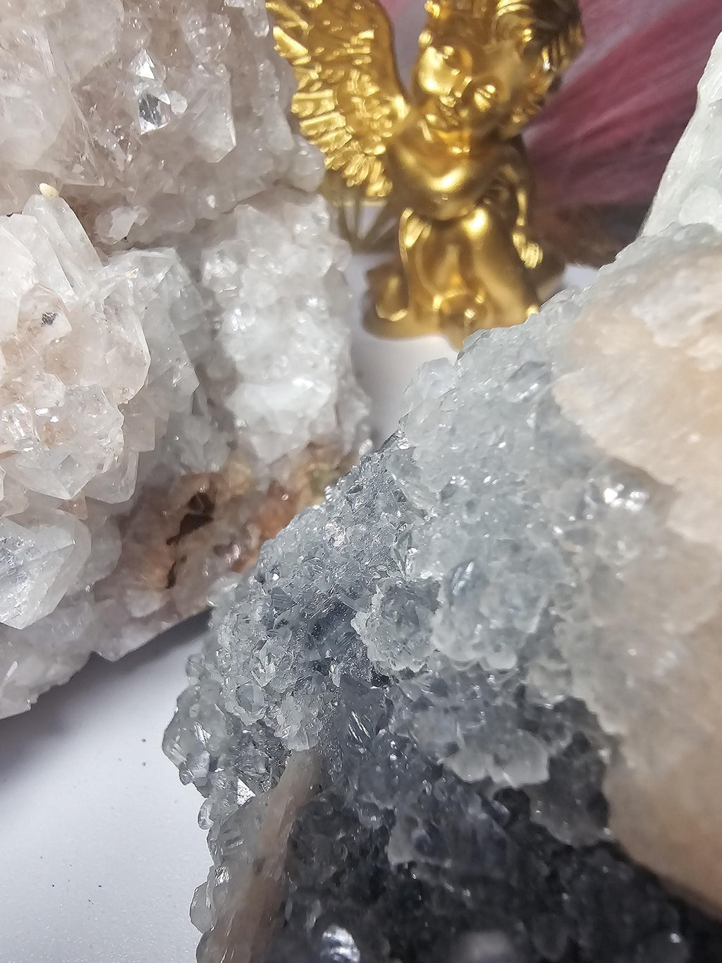 RARE Sugar and Diamond Apophyllite Set with Stillbite from India, Black Apophyllite, Snow White Sugar Apophyllite, Crystal, Crystal Set