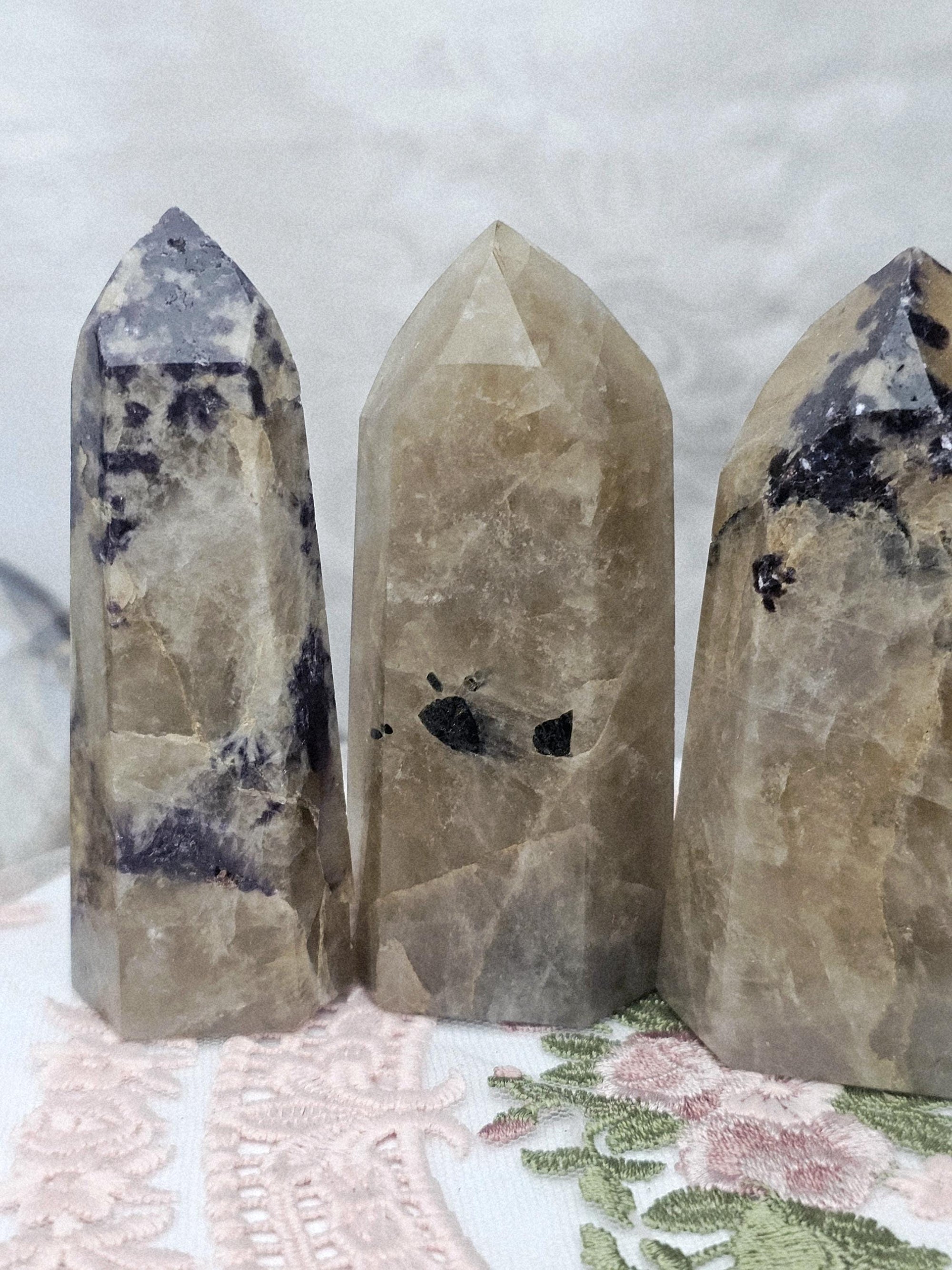 Non Heayed Citrine and Lepidolite Tower, Crystal, Natutal Citrine Tower, Gift for Her