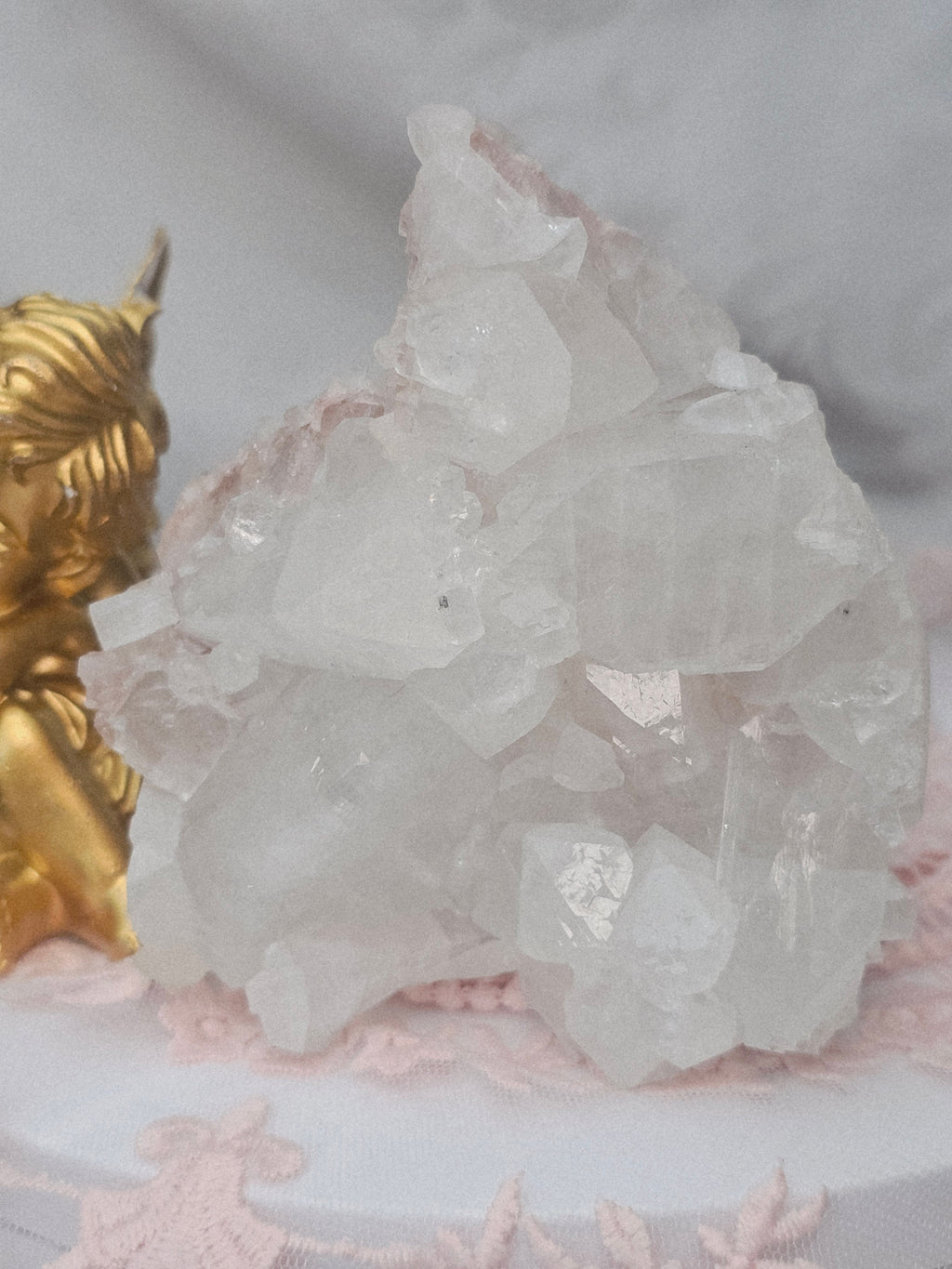 RARE Pink Sugar Apophyllite with Stillbite from India , Apophyllite, Crystal, Crystal