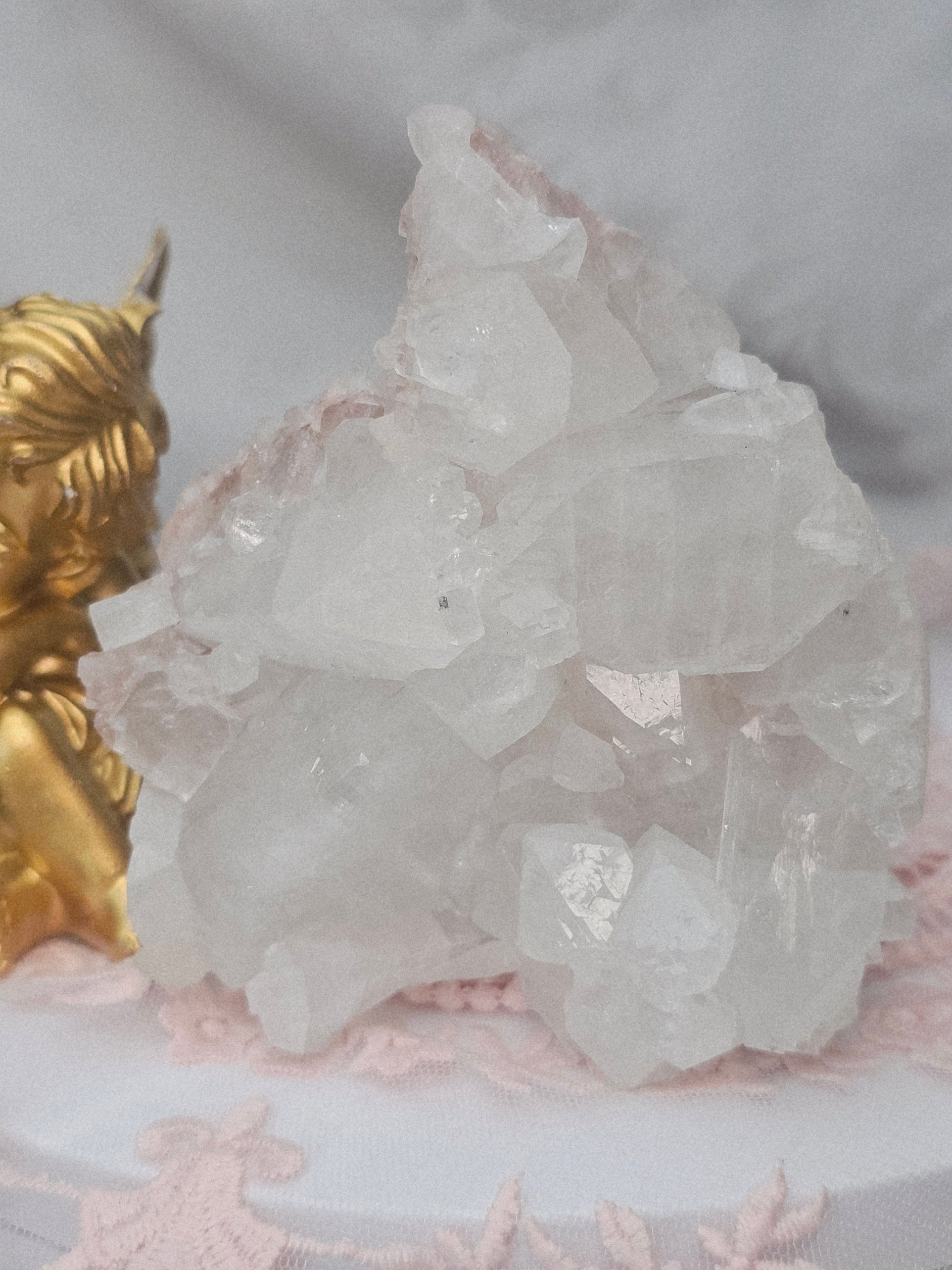 RARE Pink Sugar Apophyllite with Stillbite from India , Apophyllite, Crystal, Crystal