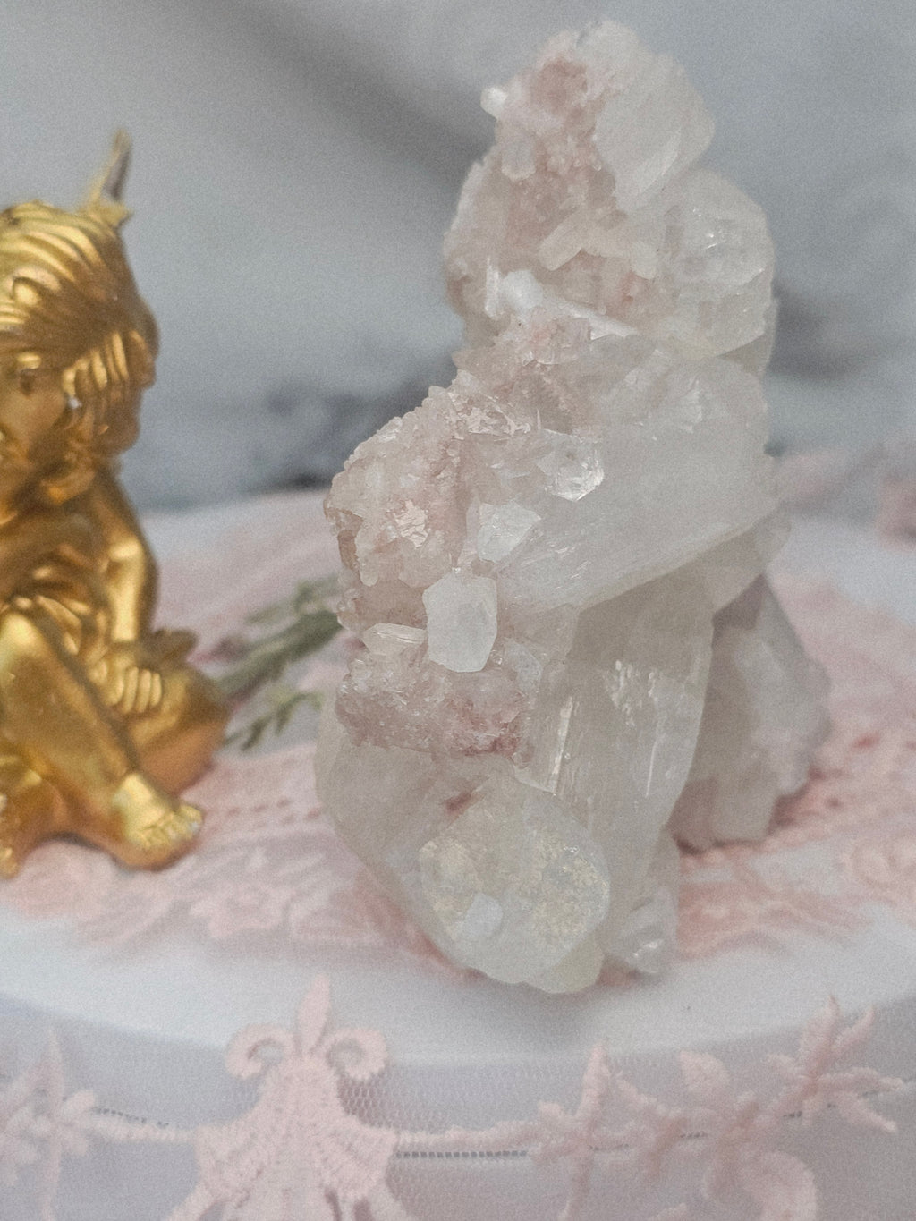 RARE Pink Sugar Apophyllite with Stillbite from India , Apophyllite, Crystal, Crystal