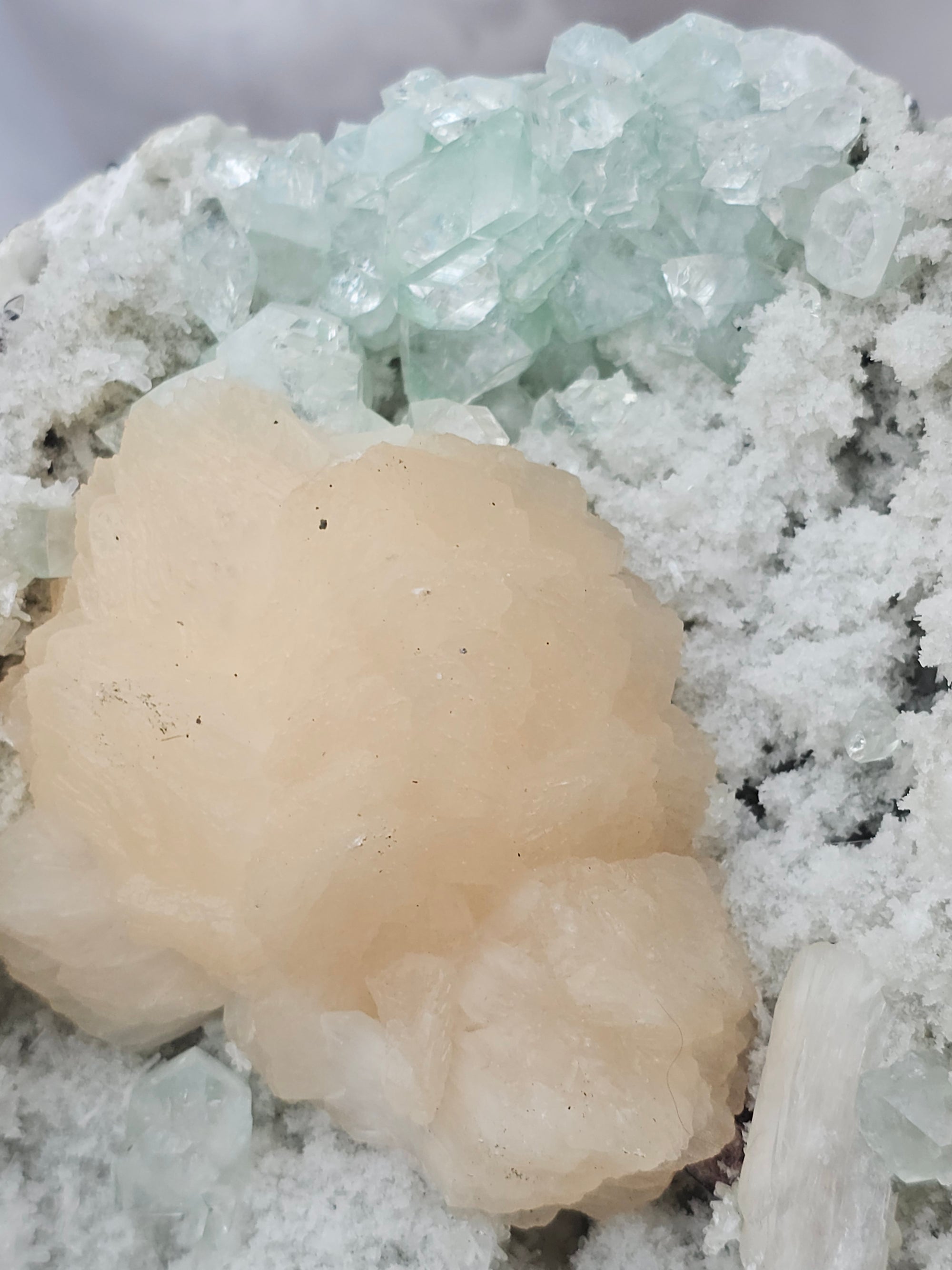 RARE Sugar  Green Diamond Apophyllite with Stillbite from India , Apophyllite, Crystal, Crystals