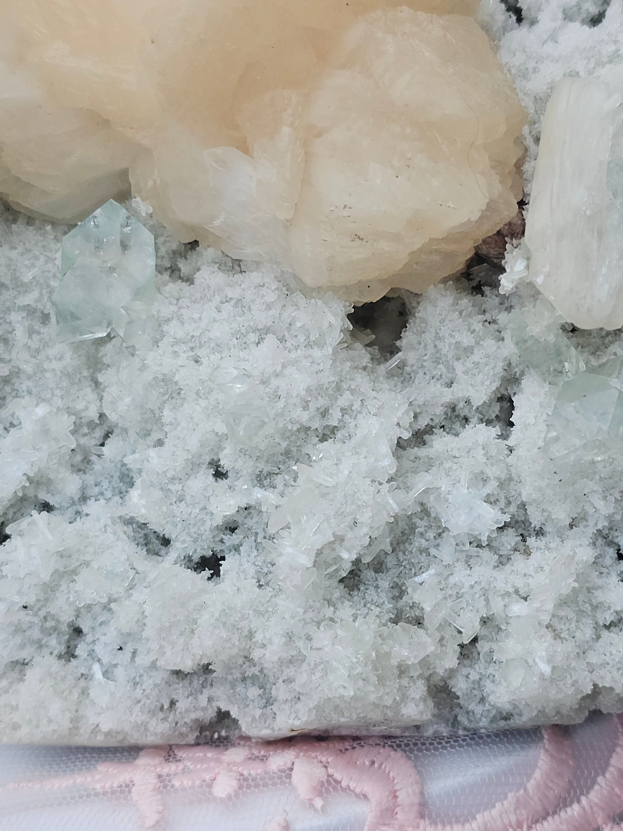 RARE Sugar  Green Diamond Apophyllite with Stillbite from India , Apophyllite, Crystal, Crystals