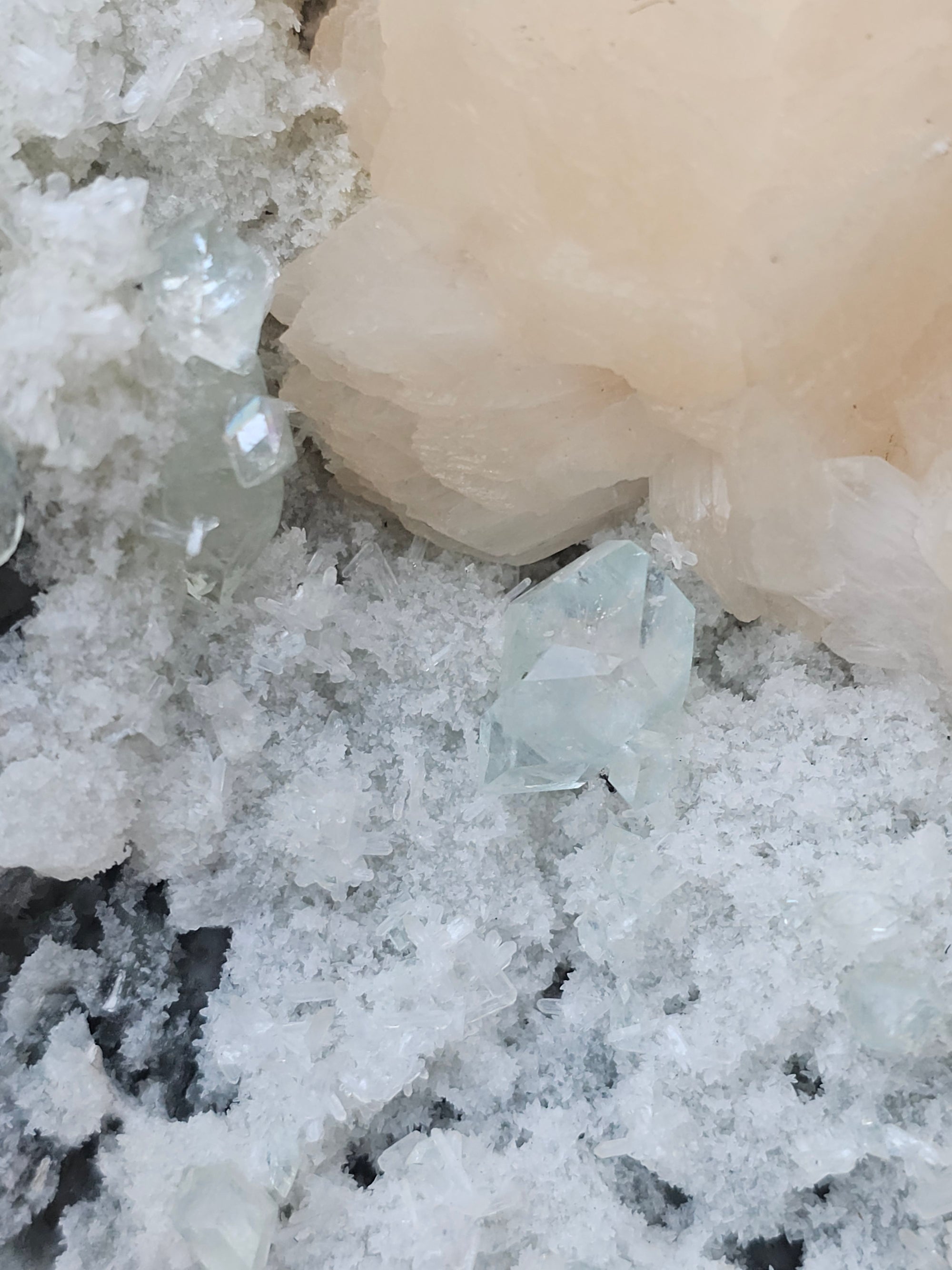 RARE Sugar  Green Diamond Apophyllite with Stillbite from India , Apophyllite, Crystal, Crystals