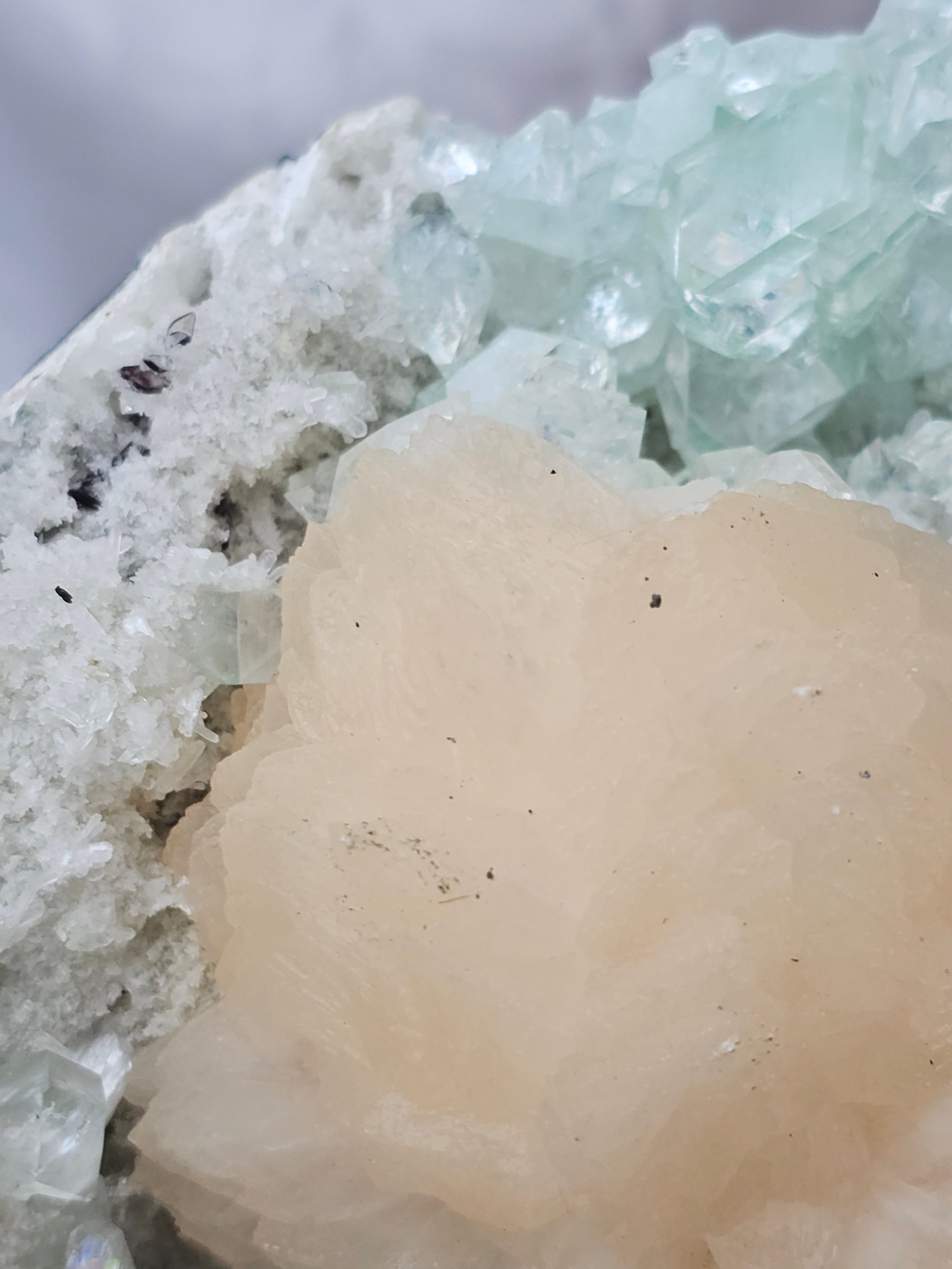 RARE Sugar  Green Diamond Apophyllite with Stillbite from India , Apophyllite, Crystal, Crystals
