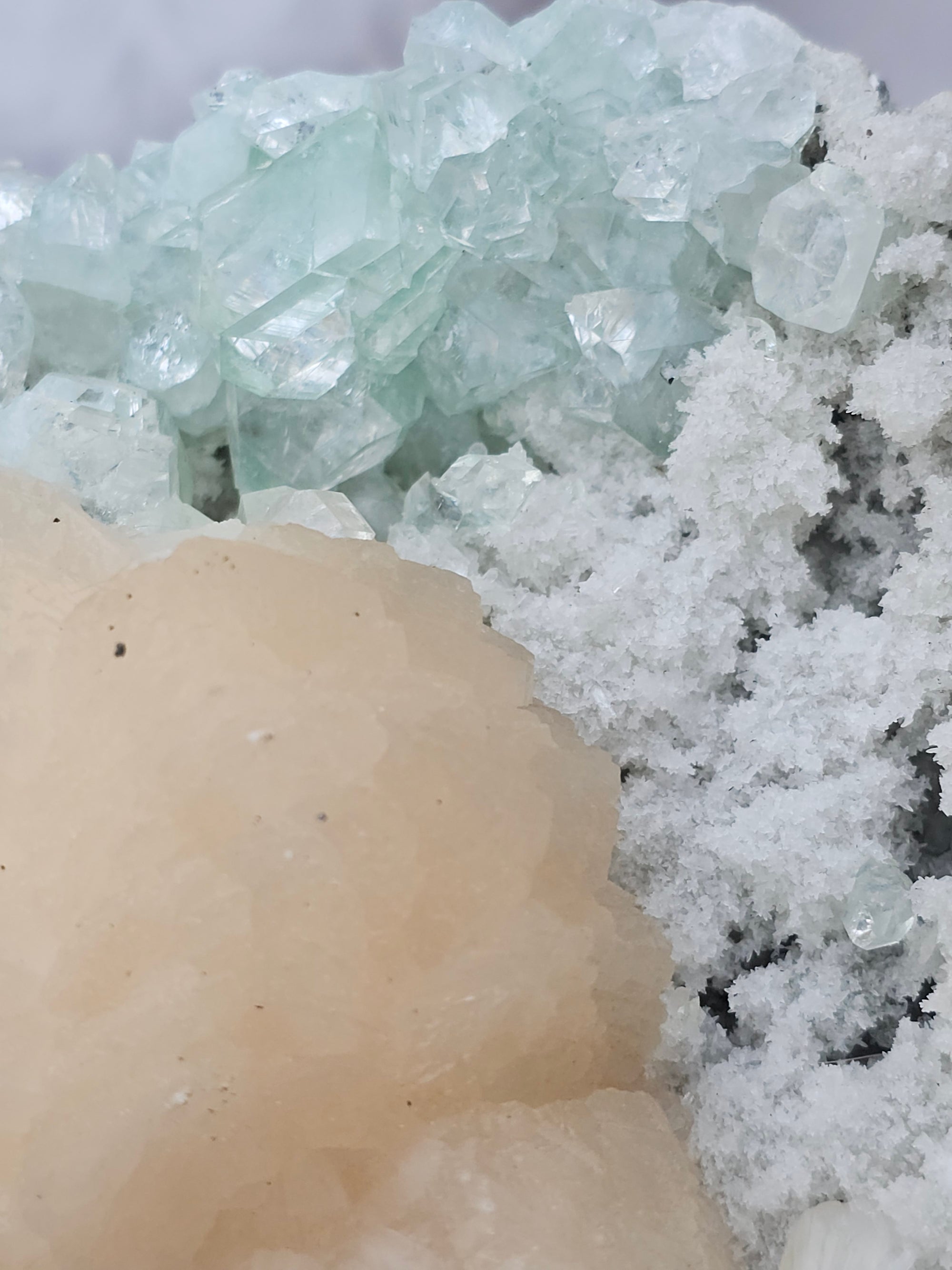 RARE Sugar  Green Diamond Apophyllite with Stillbite from India , Apophyllite, Crystal, Crystals