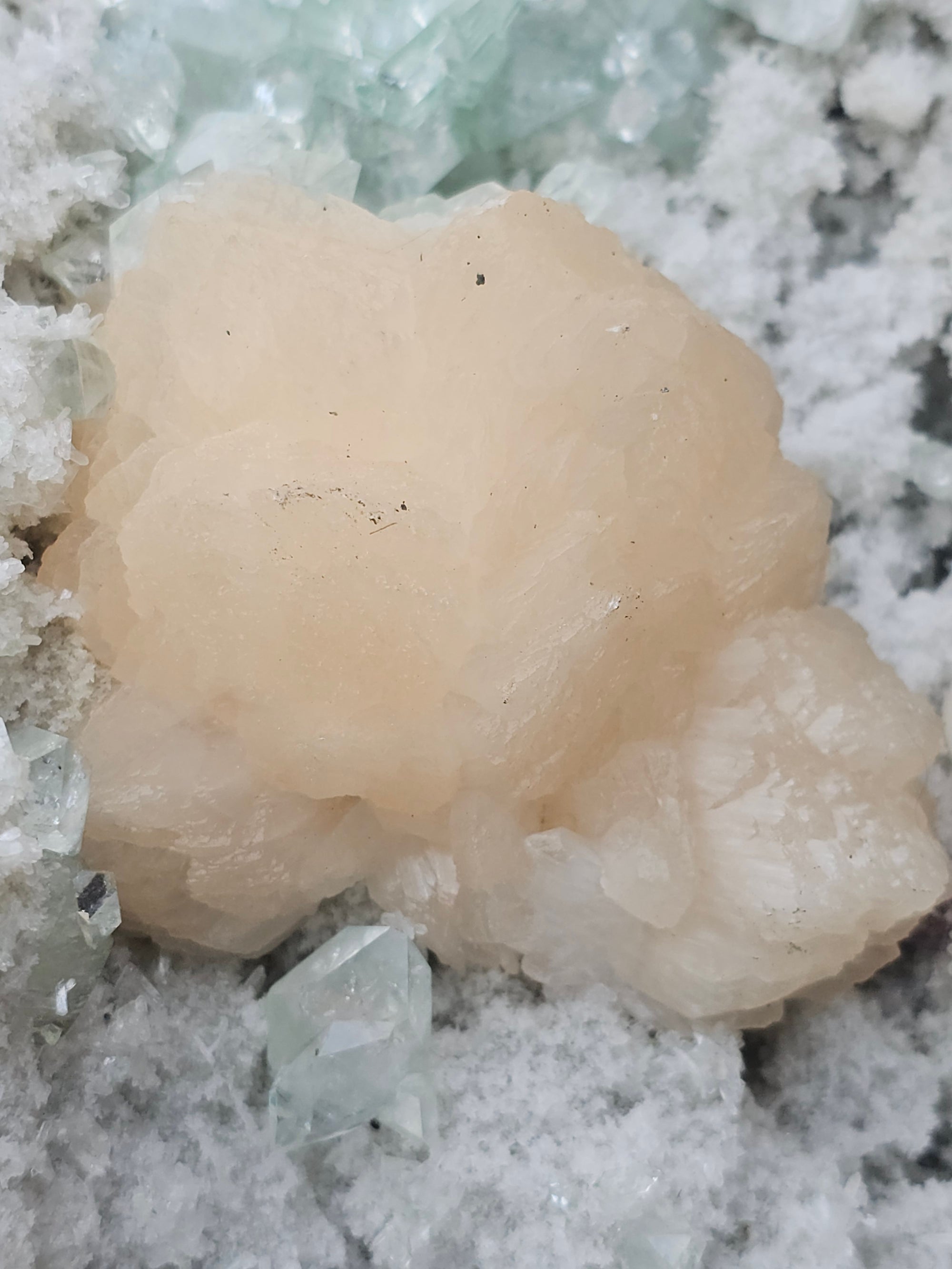 RARE Sugar  Green Diamond Apophyllite with Stillbite from India , Apophyllite, Crystal, Crystals