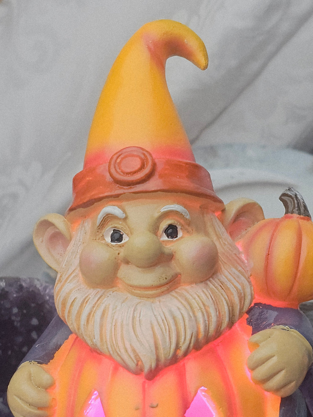 Halloween Gnome Amethyst and Agate Base Lamp, Hand Painted Decoration, Cute Halloween Decorations, Home Decor, Gnome