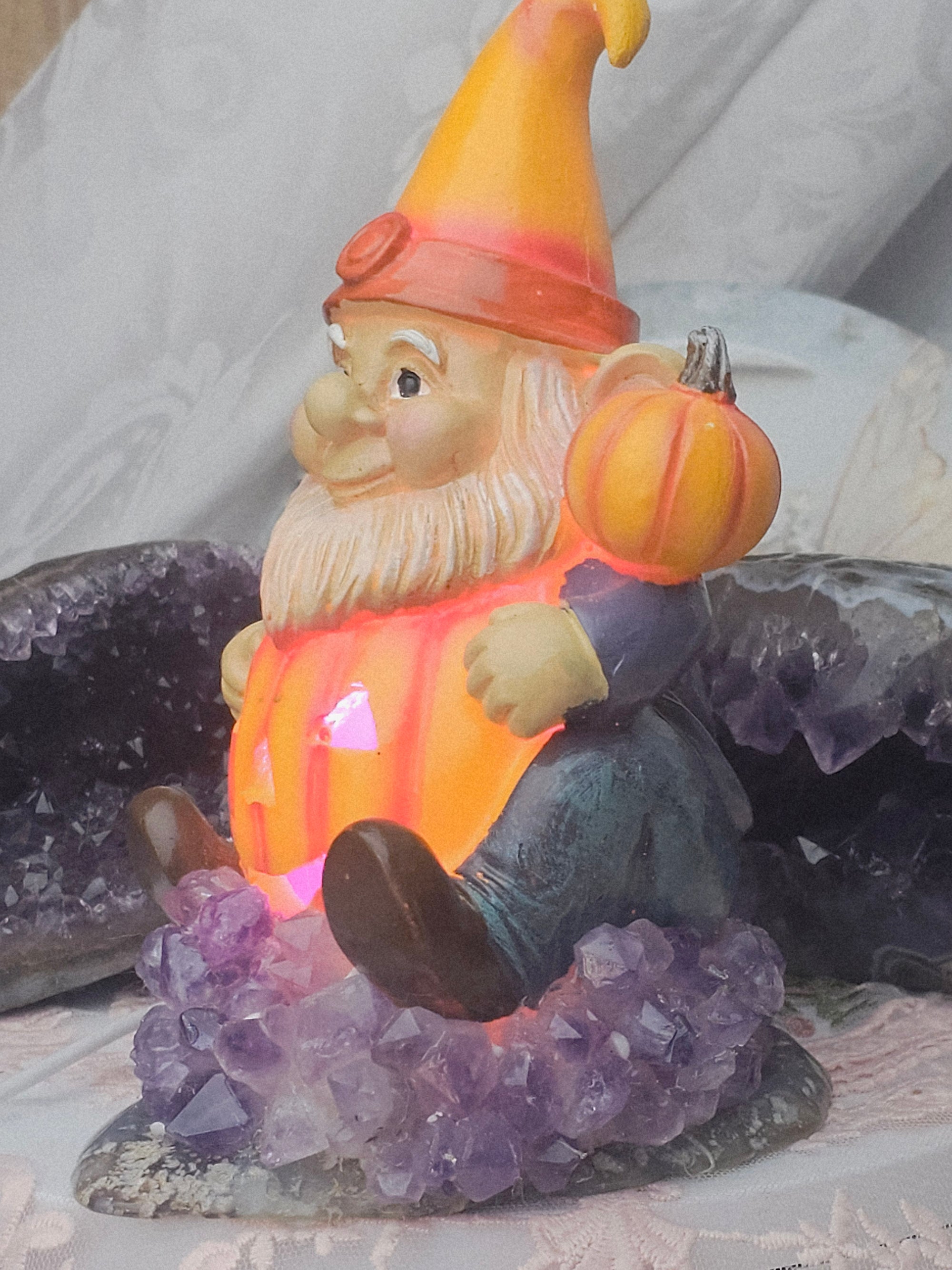 Halloween Gnome Amethyst and Agate Base Lamp, Hand Painted Decoration, Cute Halloween Decorations, Home Decor, Gnome