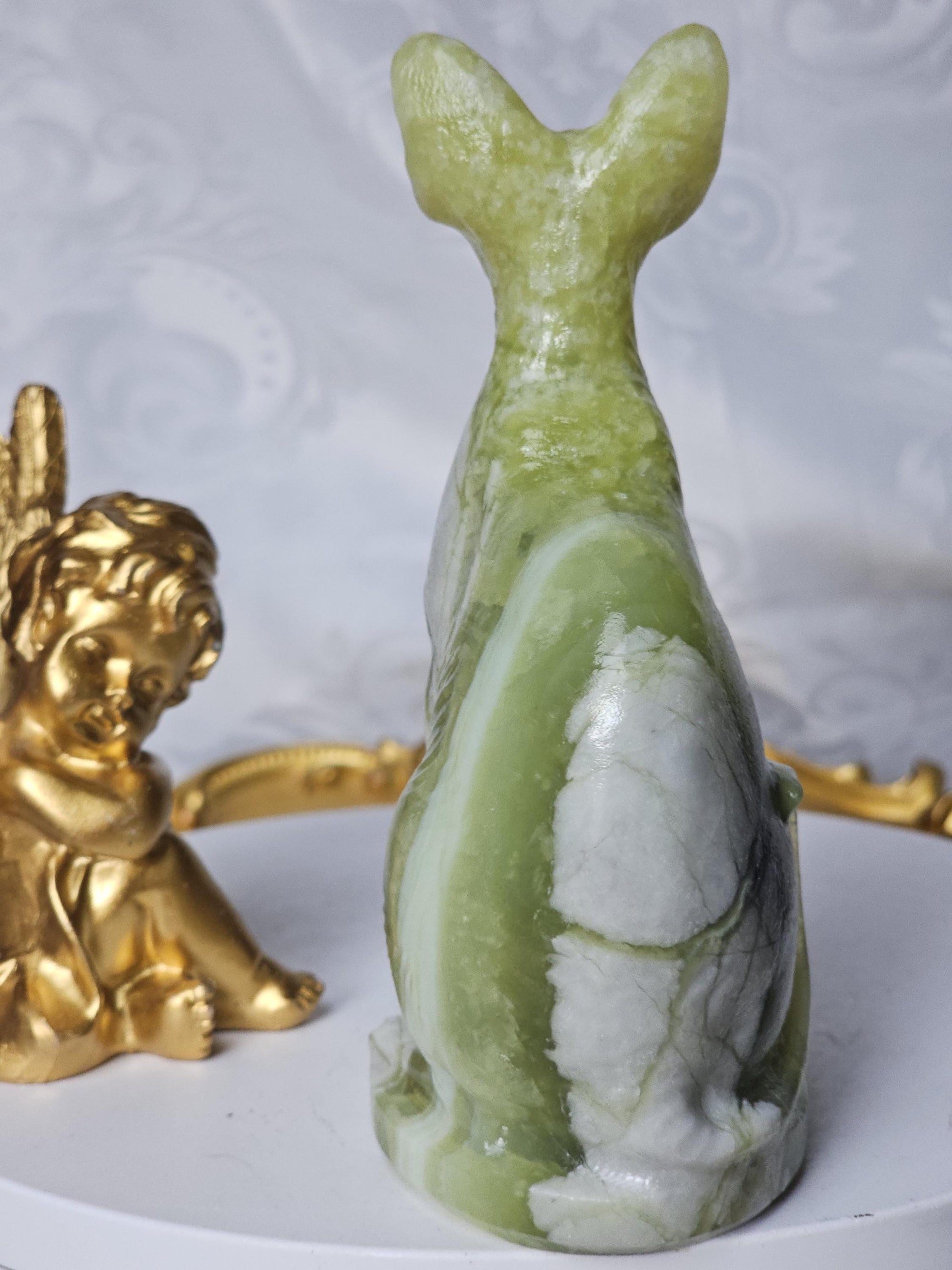 Egyptian Cat, Green Jade Cat, Kitty,Cat, Metaphysical Crystals, Meditation Gemstones, Sphynx Cat