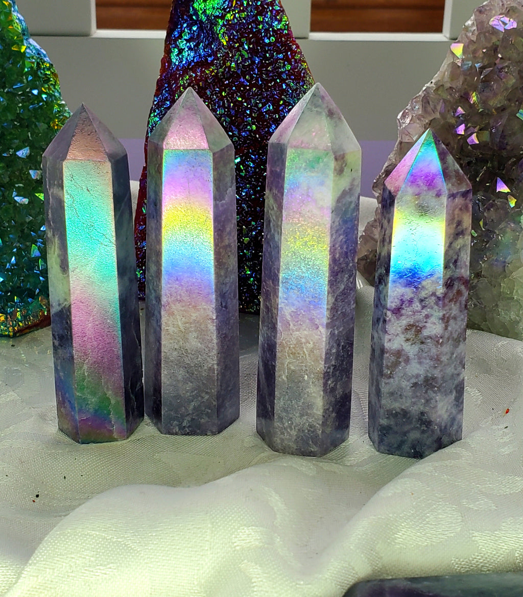 Aura Lepidolite Tower, Crystal Point, Angel Aura, Crystals
