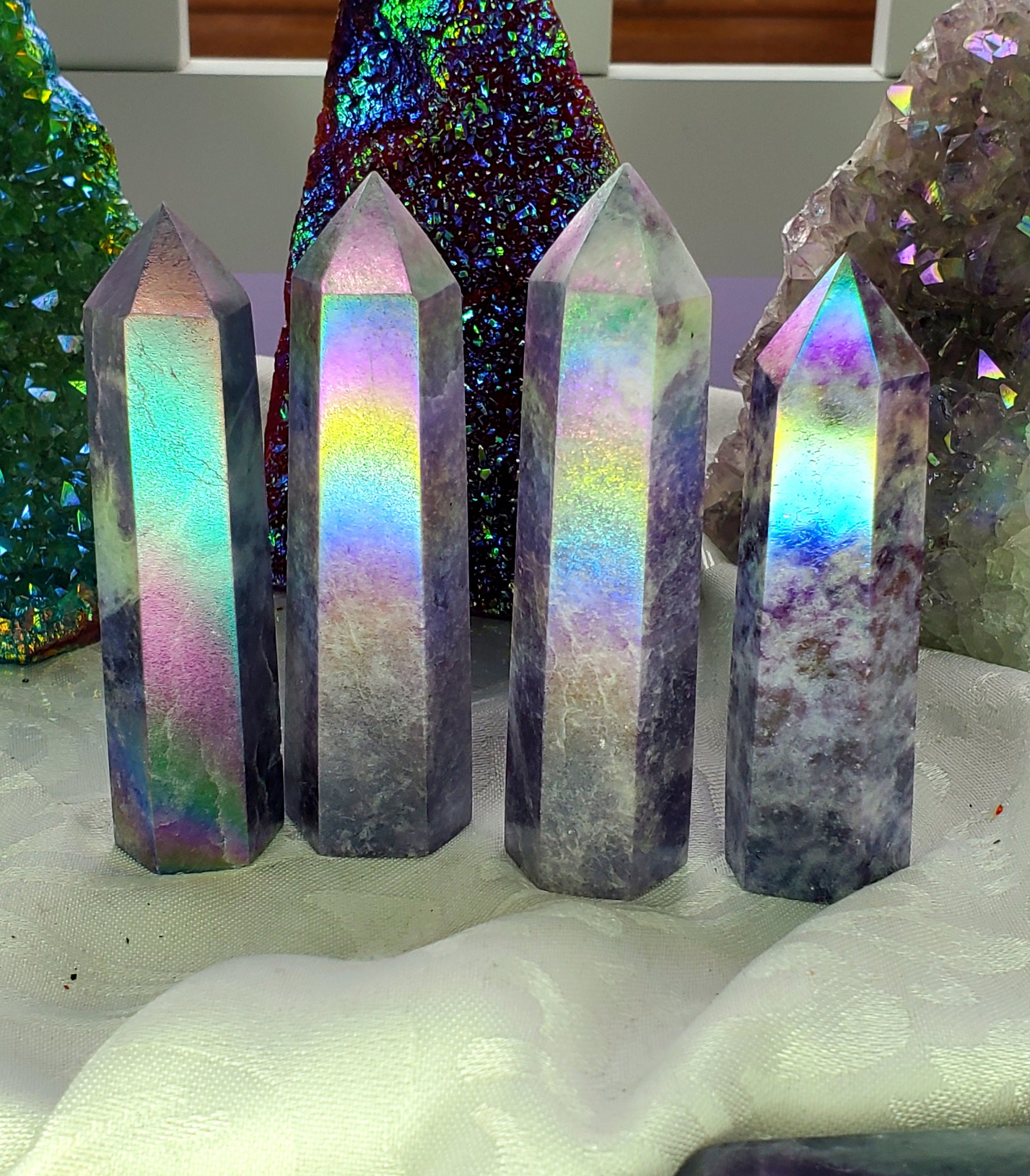 Aura Lepidolite Tower, Crystal Point, Angel Aura, Crystals