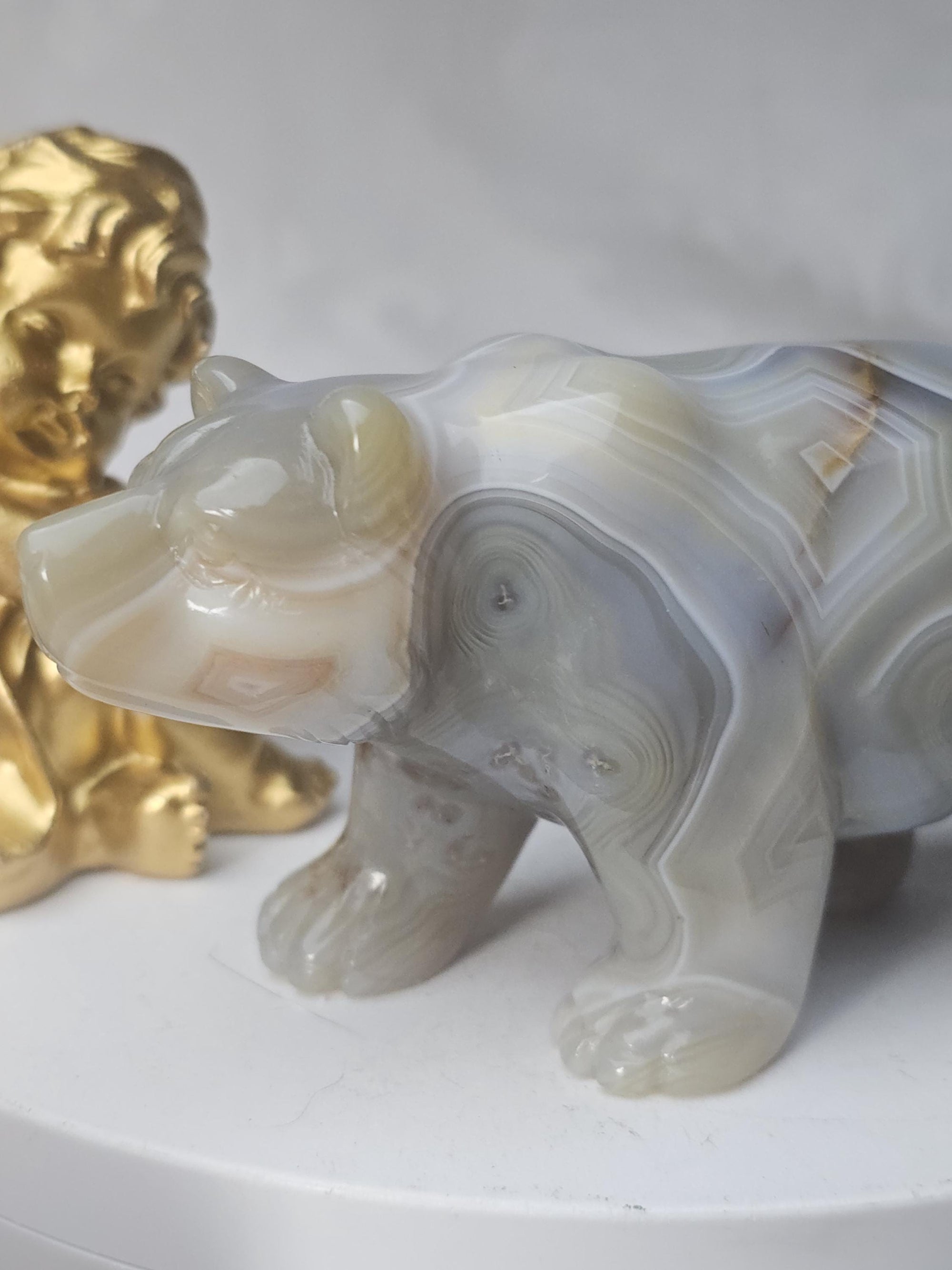 Banded Agate Bear, Bear Statue, Druzy Agate Crystal, Home Decor, Sculpture