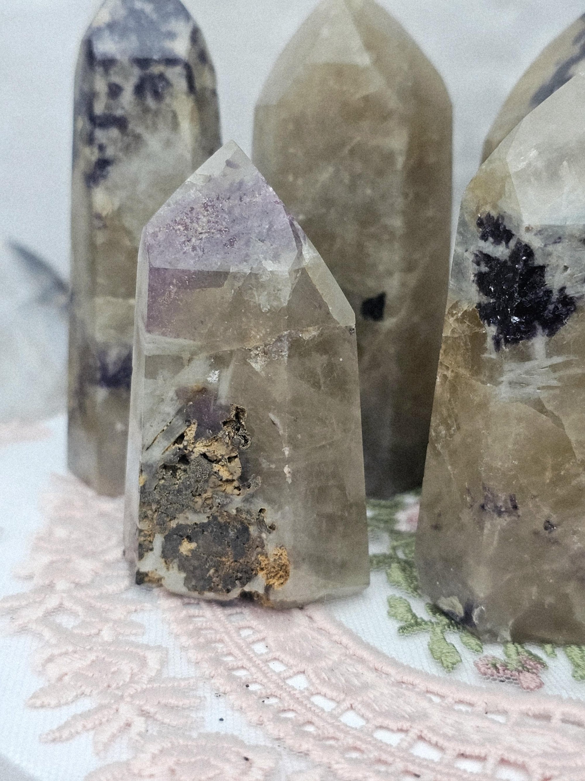 Non Heayed Citrine and Lepidolite Tower, Crystal, Natutal Citrine Tower, Gift for Her