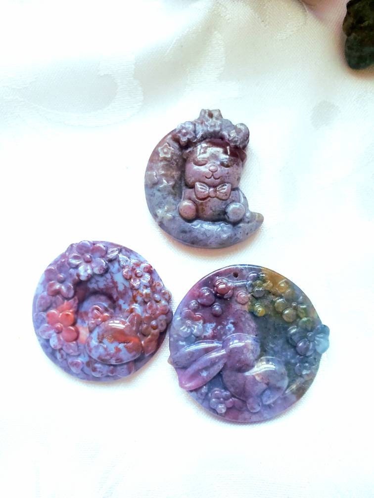 Bunny, Bear or Cat Ocean Jasper Crystal, Gift for Her, Crystal Jewelry, Pendant