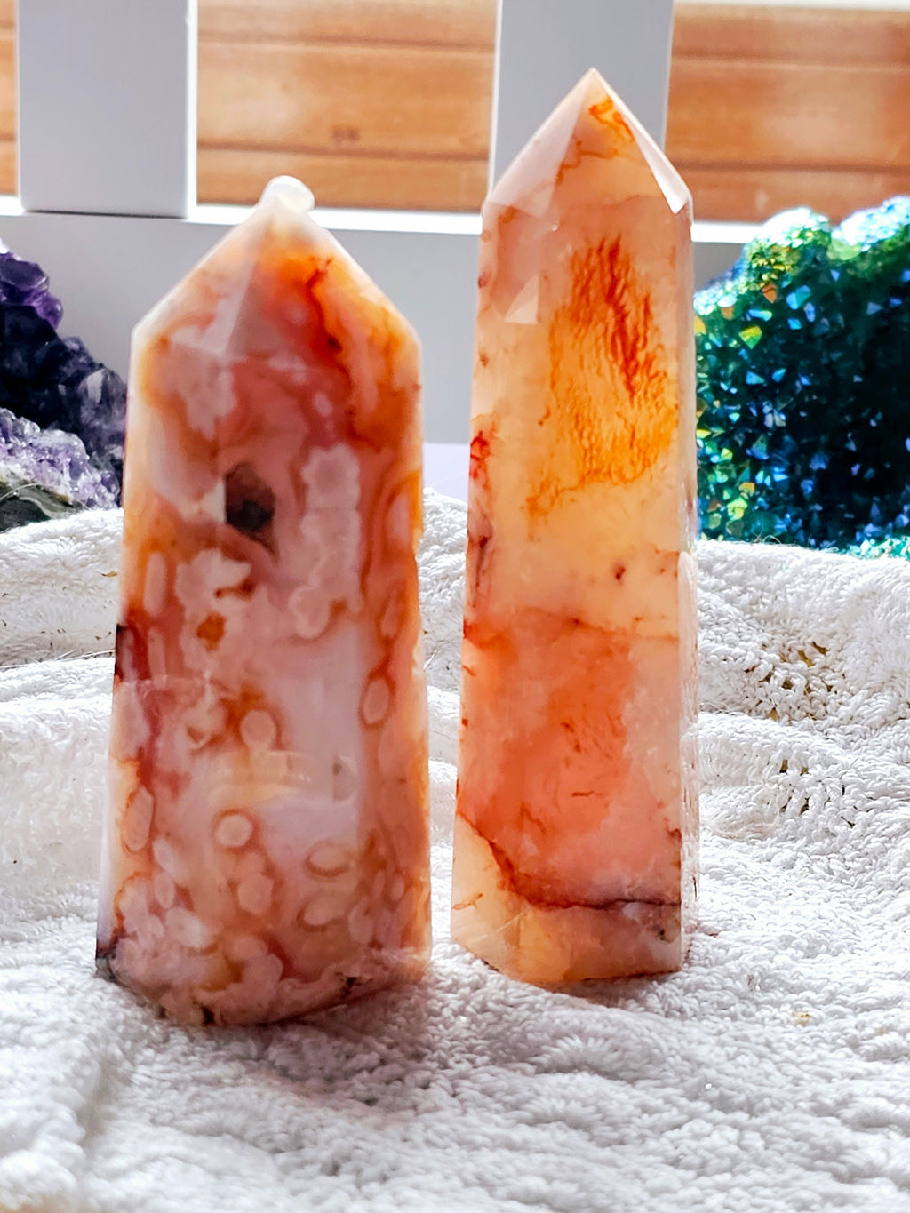 Carnelian  Flower Agate Tower,  Carnelian Flower Agate Point, Gift for Her, Gift, Crystal