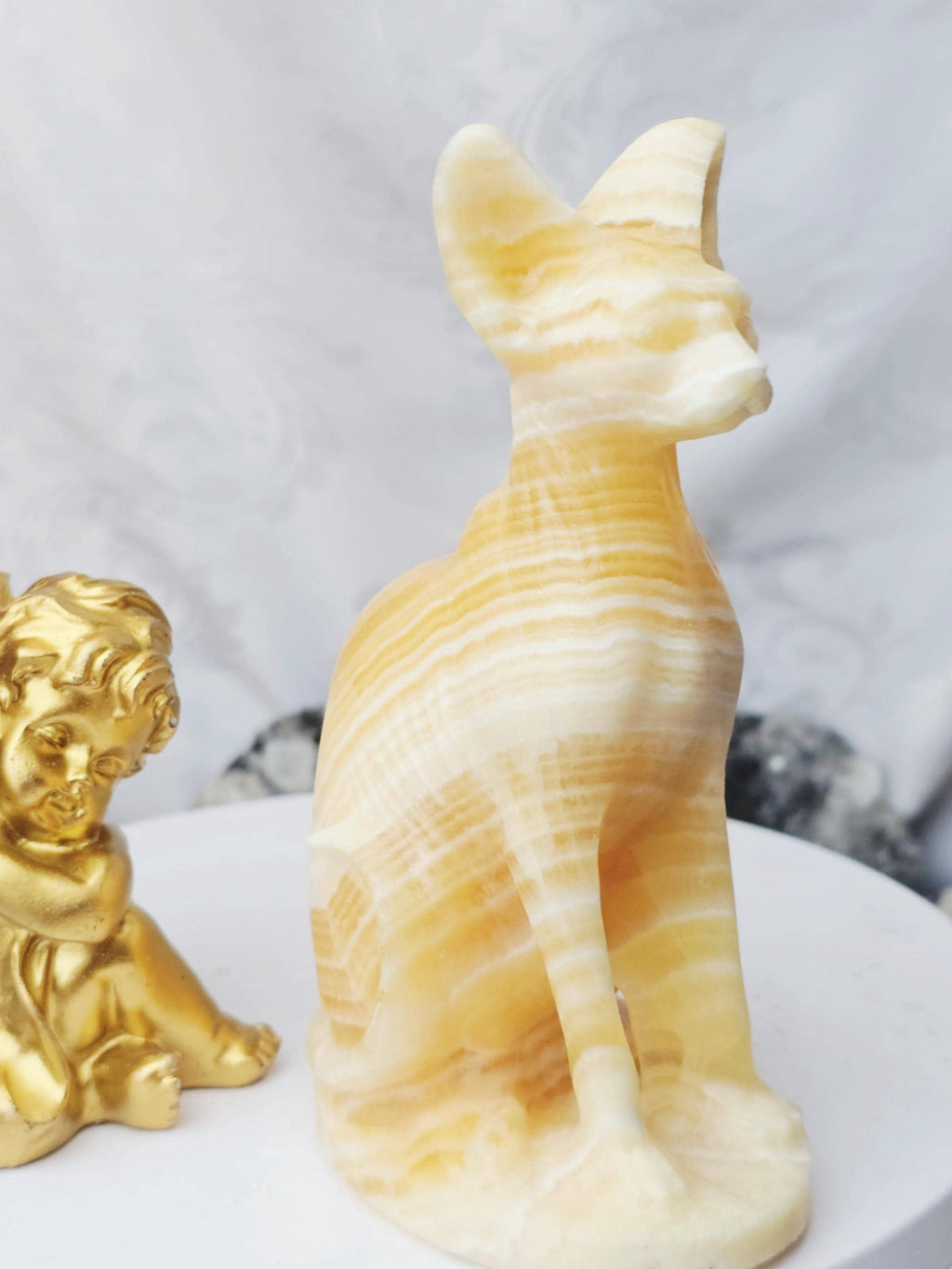 Egyptian Cat, Orange Calcite, Kitty,Cat, Metaphysical Crystals, Meditation Gemstones, Sphynx Cat