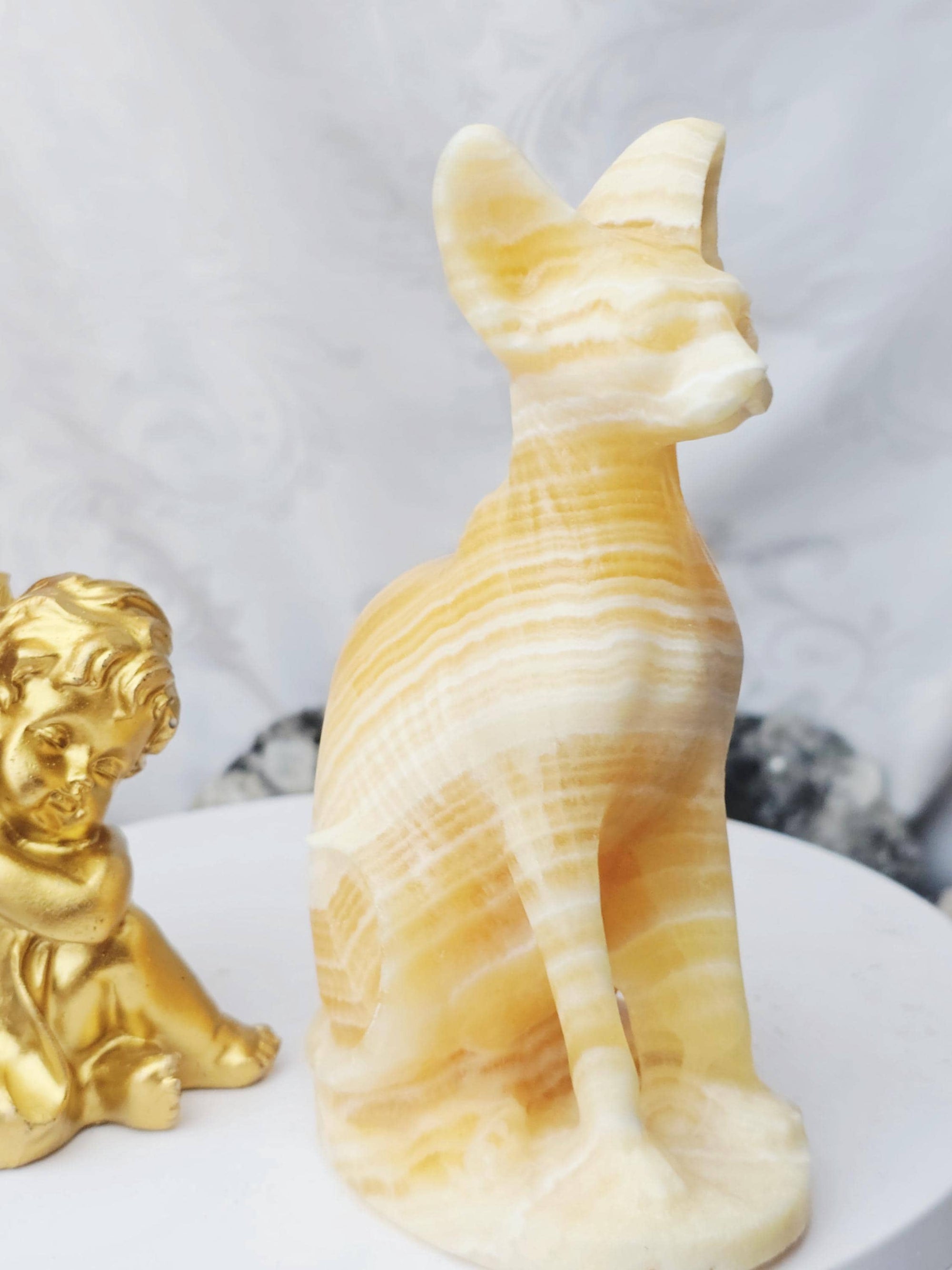 Egyptian Cat, Orange Calcite, Kitty,Cat, Metaphysical Crystals, Meditation Gemstones, Sphynx Cat