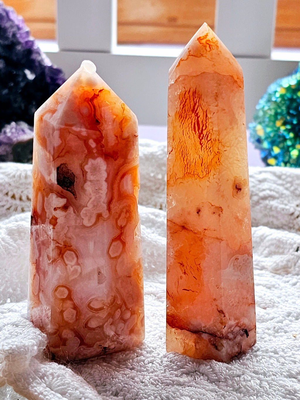 Carnelian  Flower Agate Tower,  Carnelian Flower Agate Point, Gift for Her, Gift, Crystal