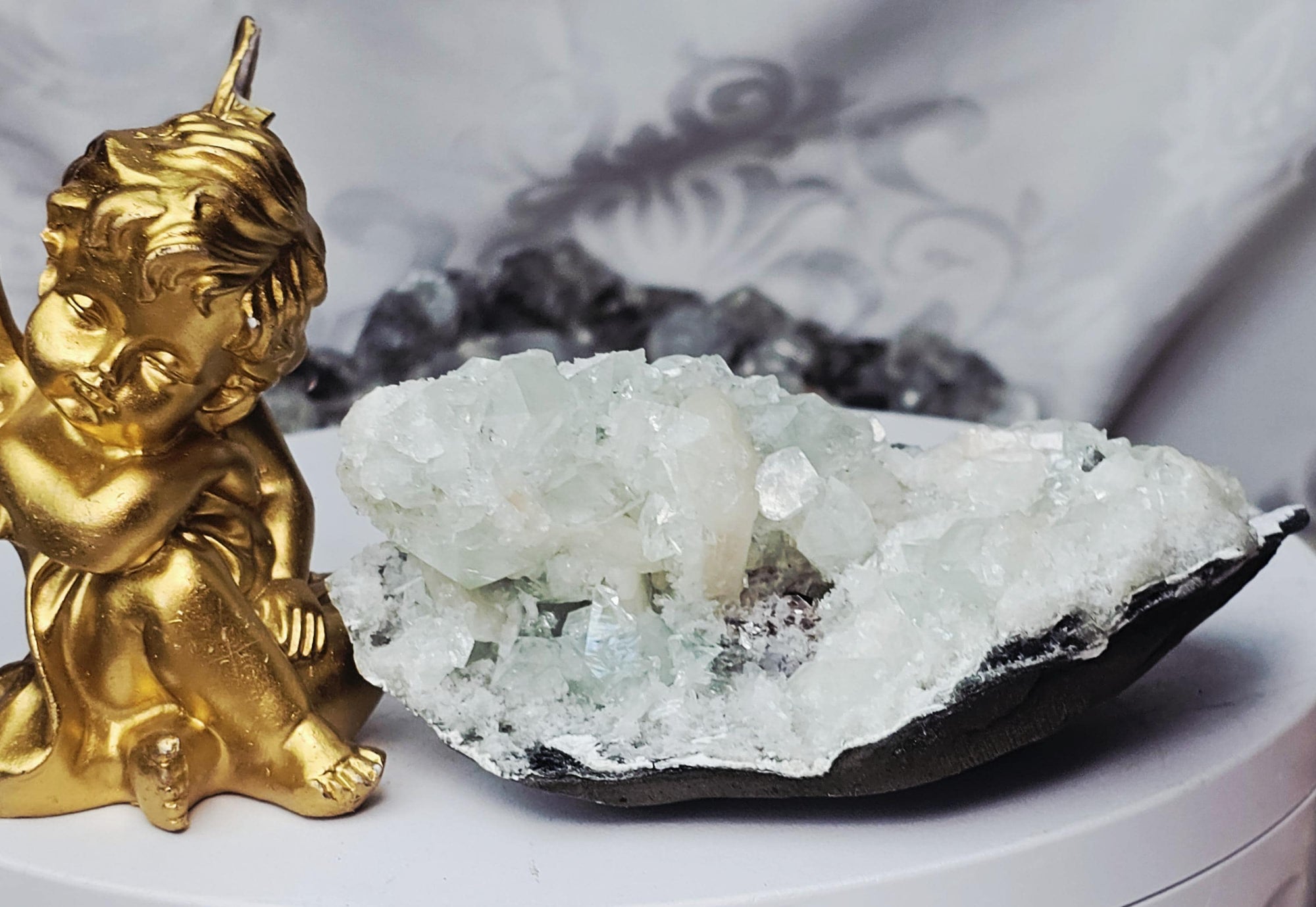 RARE Sugar Green Diamond  Apophyllite with Stillbite from India , Apophyllite, Crystal, Crystals, Home decor