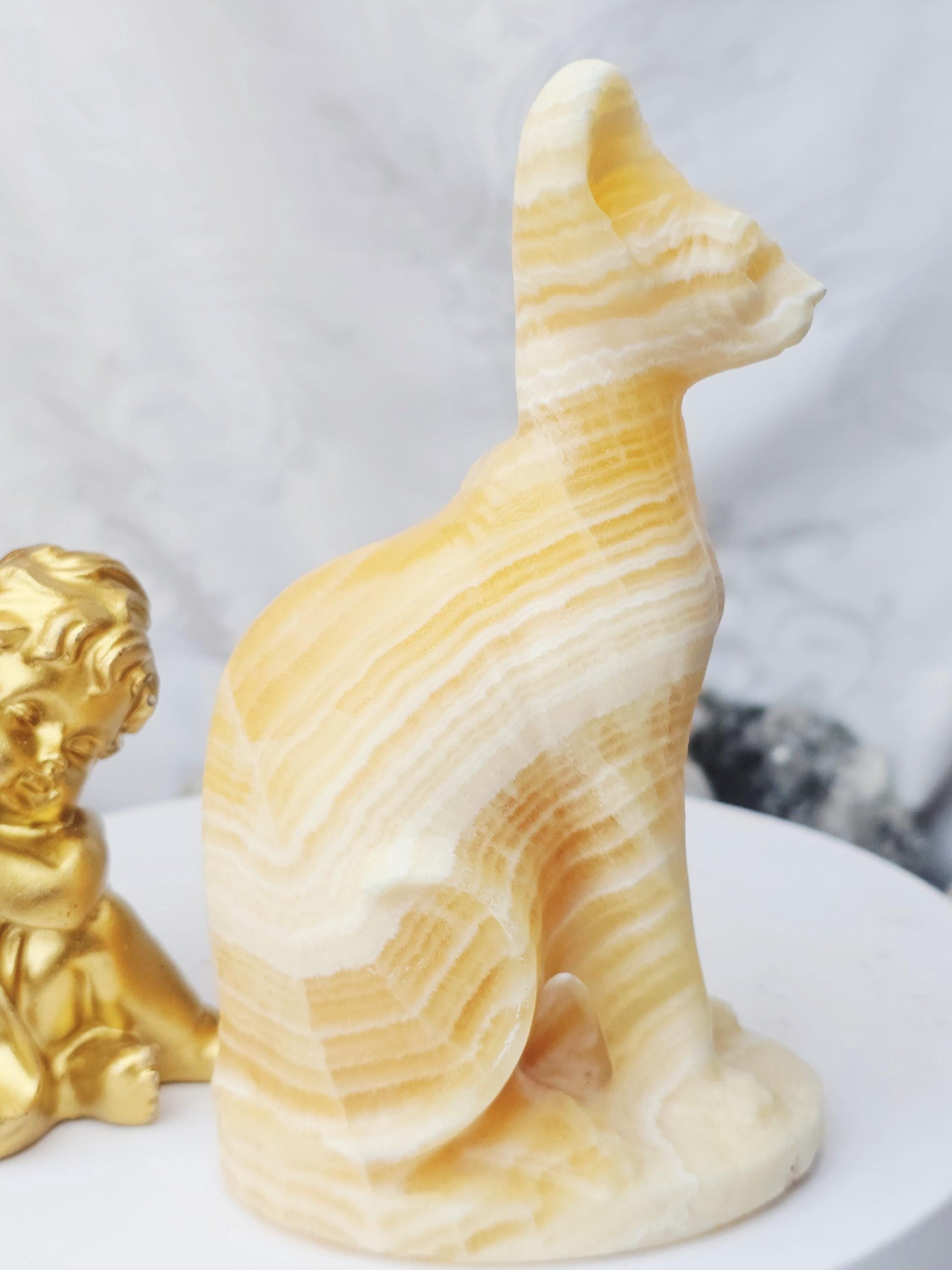 Egyptian Cat, Orange Calcite, Kitty,Cat, Metaphysical Crystals, Meditation Gemstones, Sphynx Cat