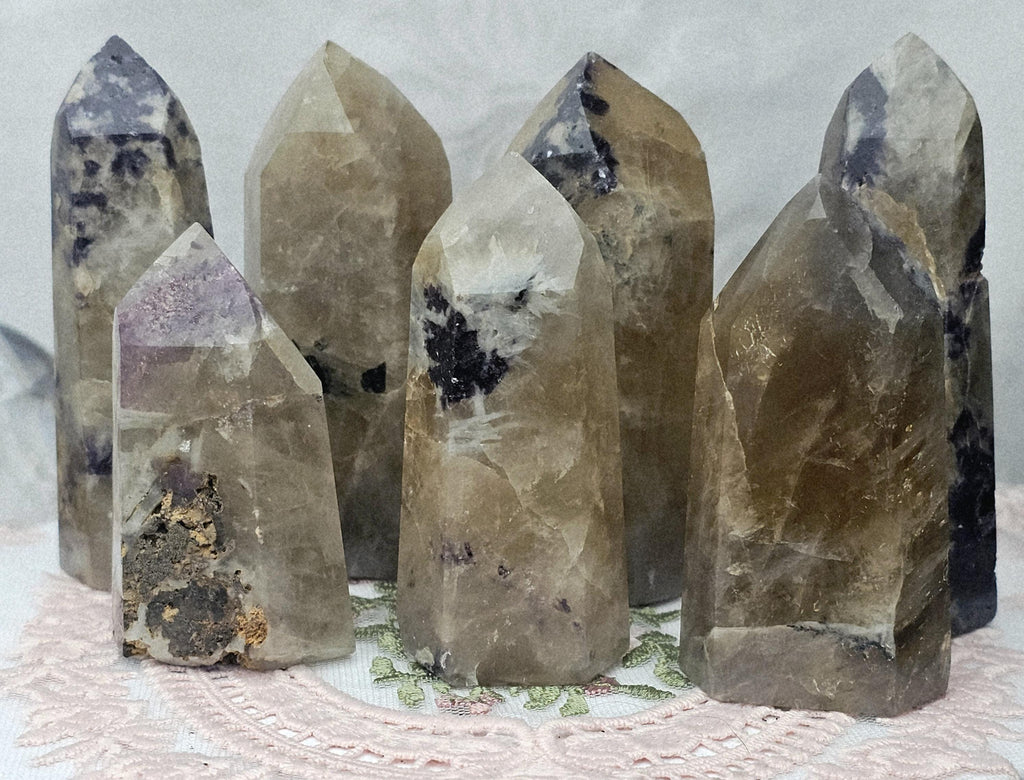 Non Heayed Citrine and Lepidolite Tower, Crystal, Natutal Citrine Tower, Gift for Her