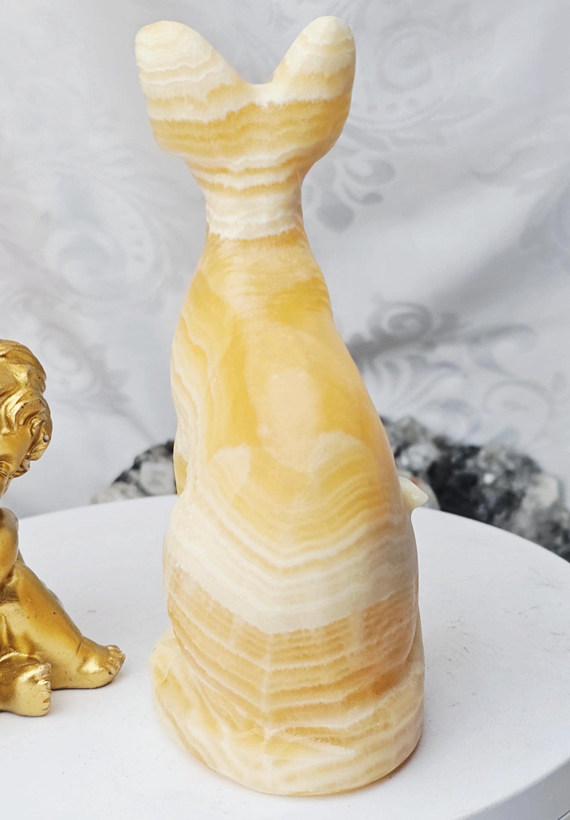 Egyptian Cat, Orange Calcite, Kitty,Cat, Metaphysical Crystals, Meditation Gemstones, Sphynx Cat