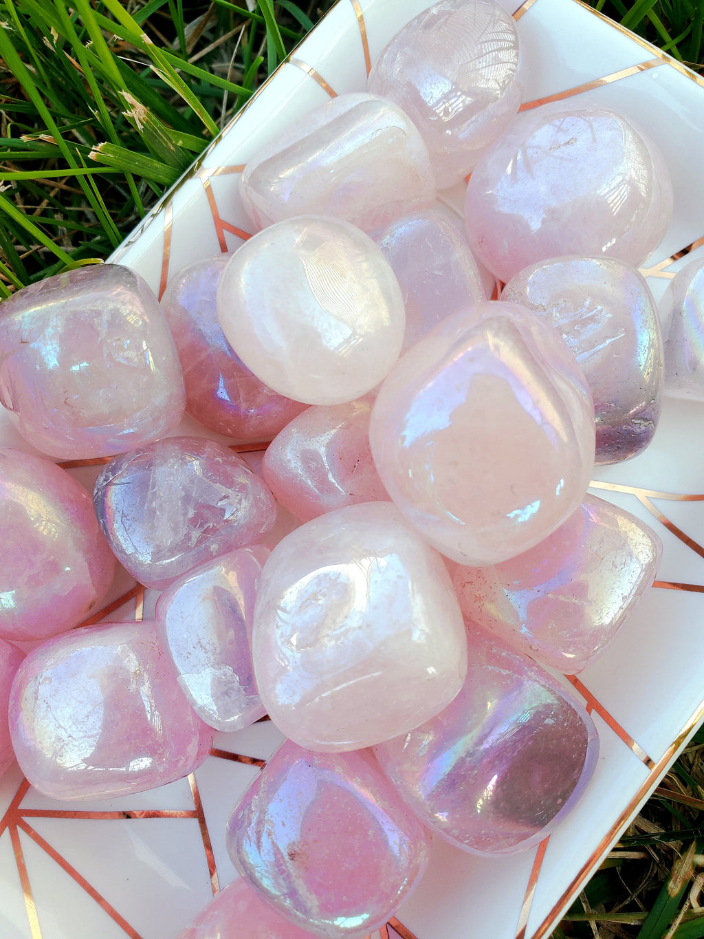 5 Large Angel Aura Tumble Stones Rose Quartz (~1.0") Gift Bags- Healing Crystals and Stones Gift Bags - Heart Chakra Gift bags, Crystal Gift