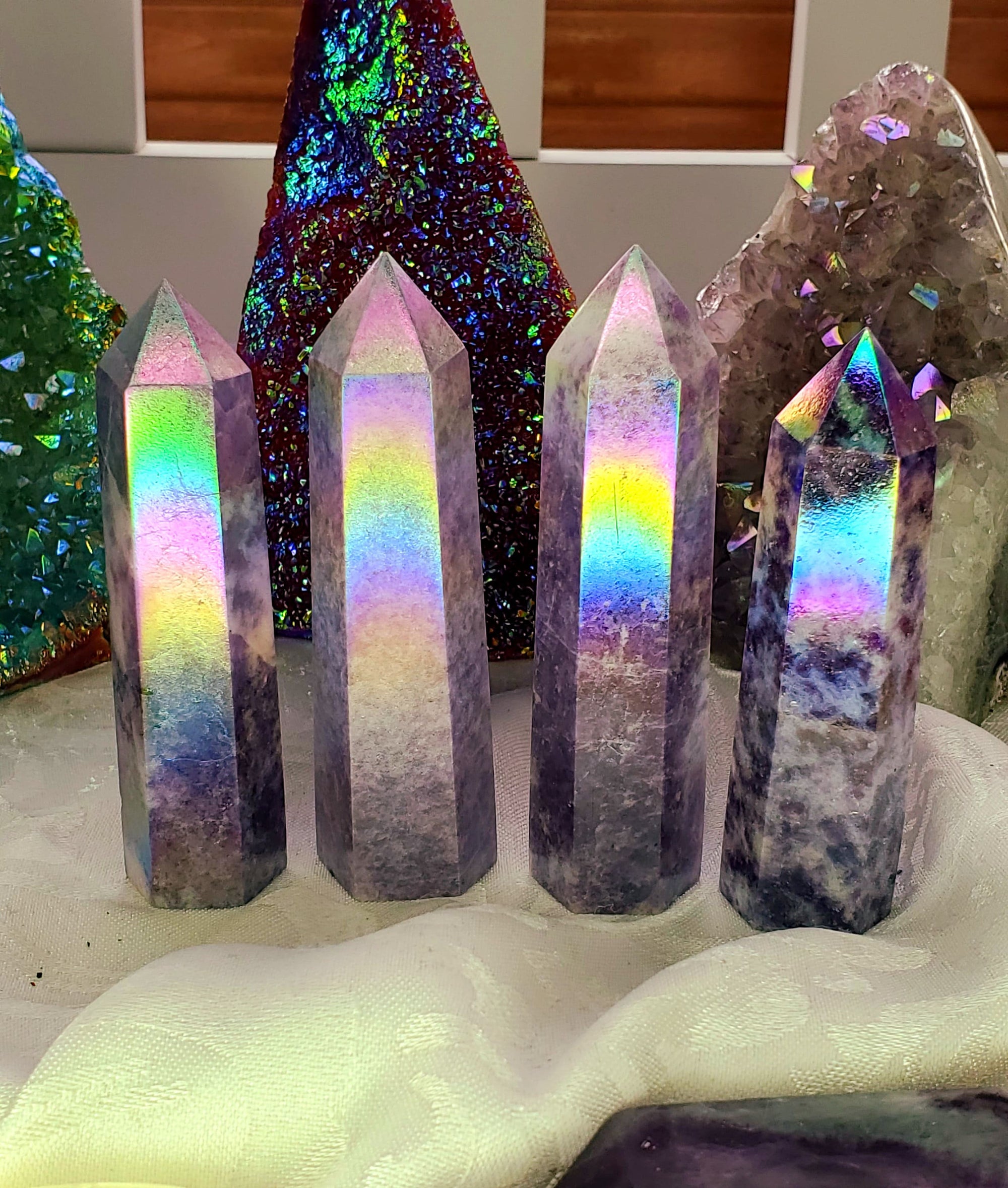 Aura Lepidolite Tower, Crystal Point, Angel Aura, Crystals