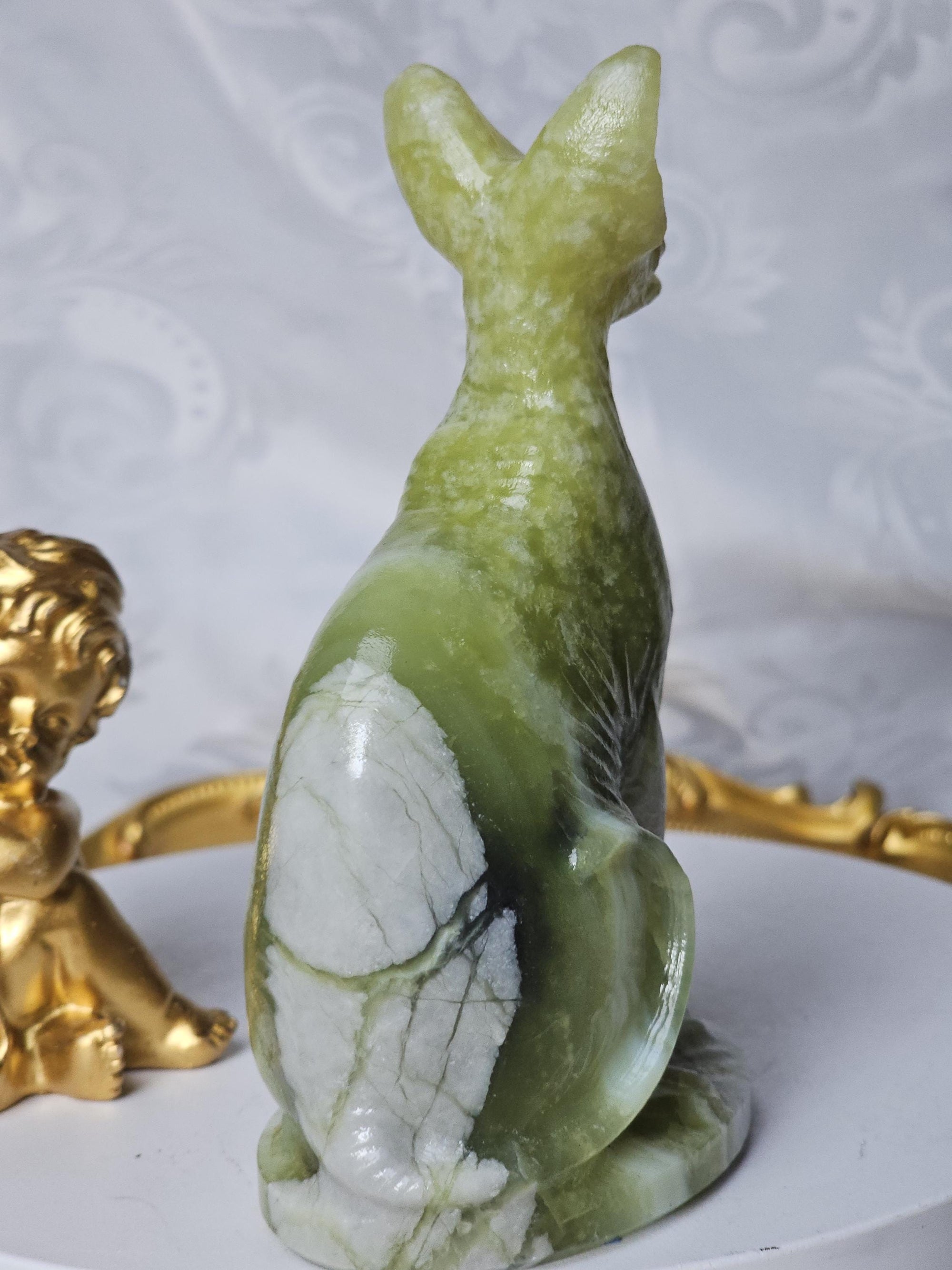 Egyptian Cat, Green Jade Cat, Kitty,Cat, Metaphysical Crystals, Meditation Gemstones, Sphynx Cat