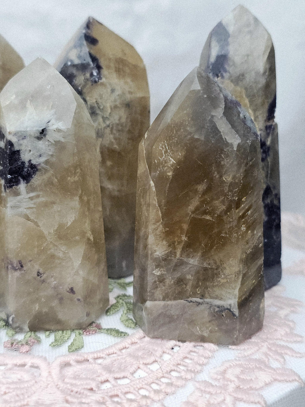 Non Heayed Citrine and Lepidolite Tower, Crystal, Natutal Citrine Tower, Gift for Her
