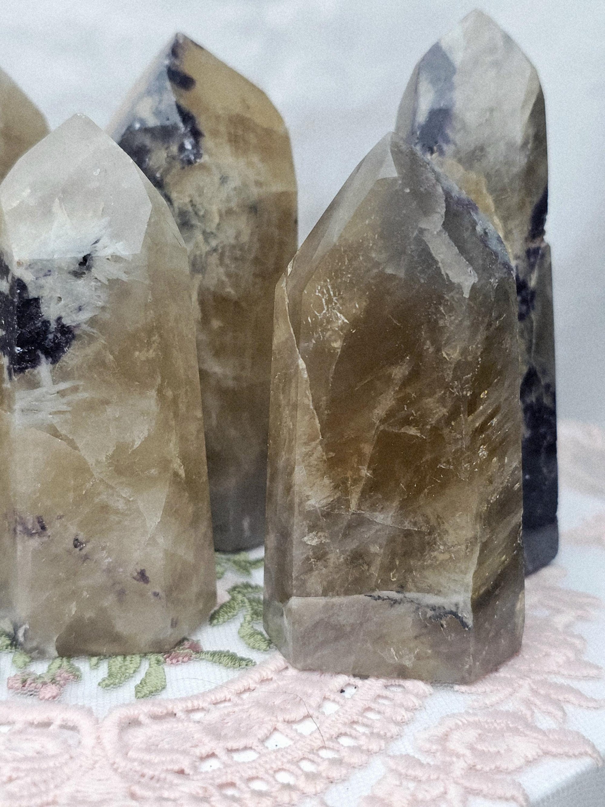 Non Heayed Citrine and Lepidolite Tower, Crystal, Natutal Citrine Tower, Gift for Her