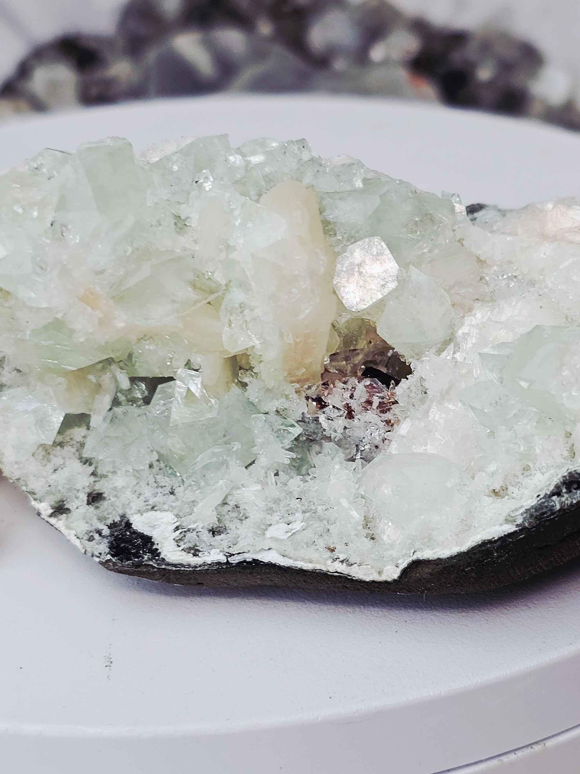 RARE Sugar Green Diamond  Apophyllite with Stillbite from India , Apophyllite, Crystal, Crystals, Home decor