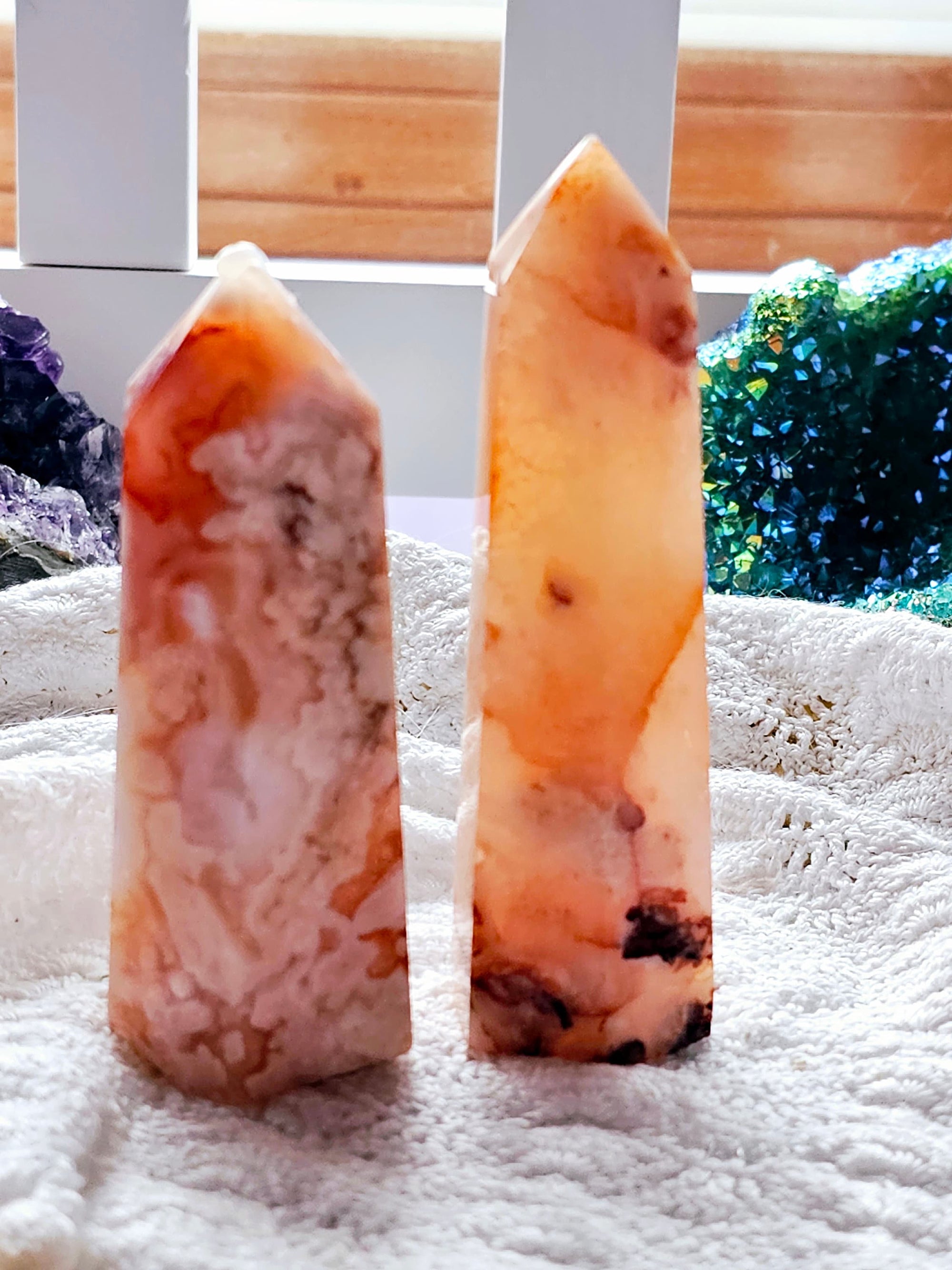 Carnelian  Flower Agate Tower,  Carnelian Flower Agate Point, Gift for Her, Gift, Crystal