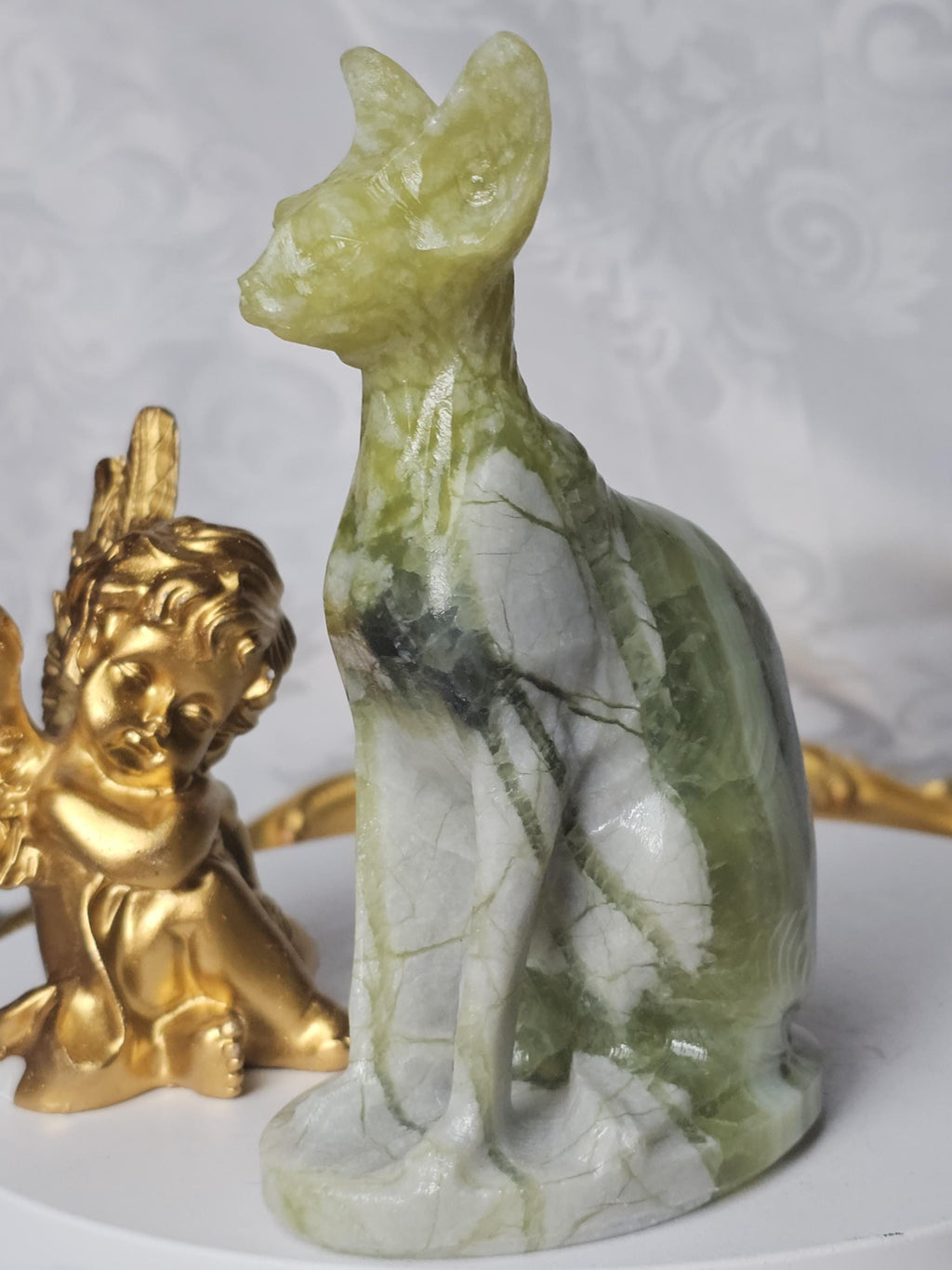 Egyptian Cat, Green Jade Cat, Kitty,Cat, Metaphysical Crystals, Meditation Gemstones, Sphynx Cat